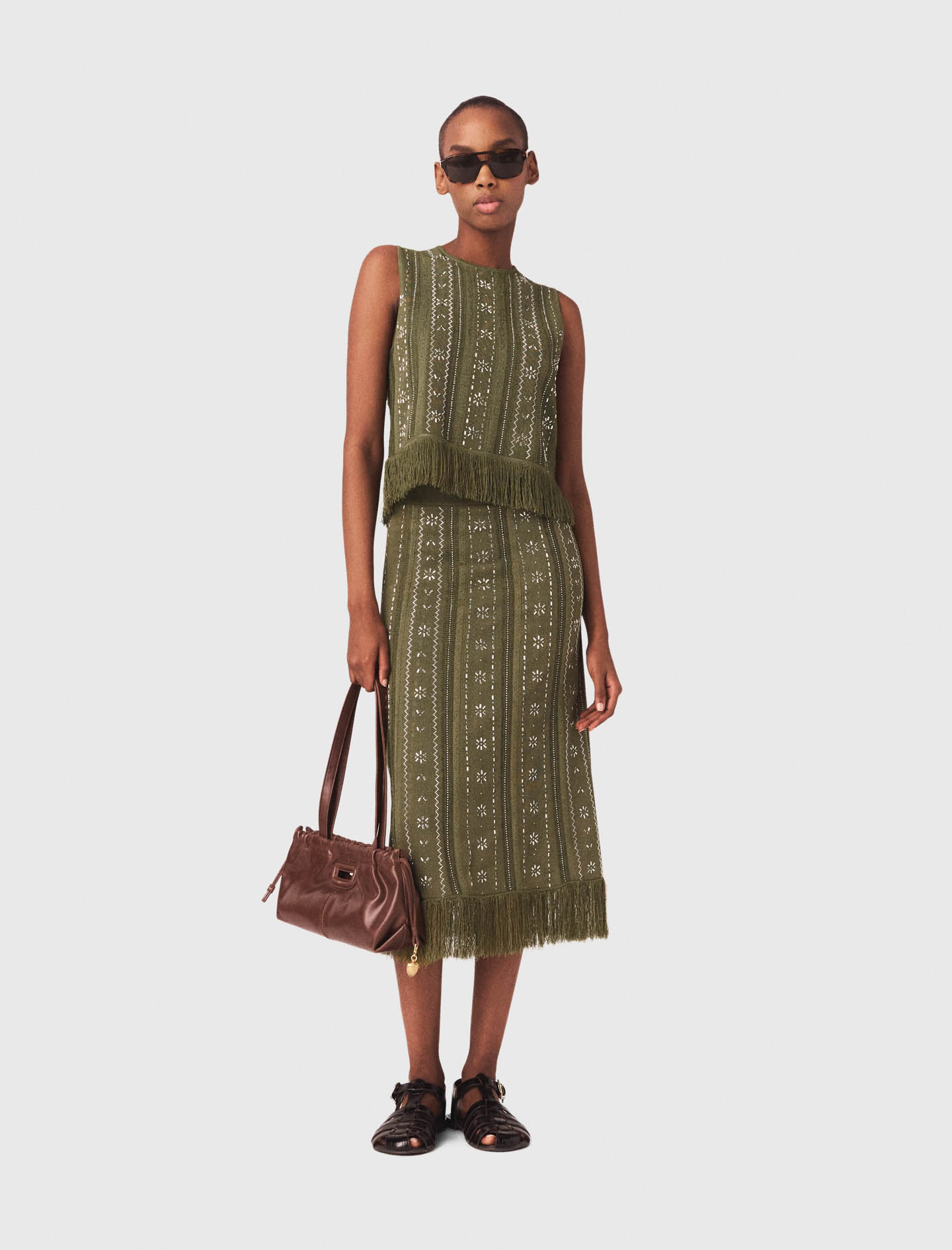 Maje Knit skirt with rhinestone flowers