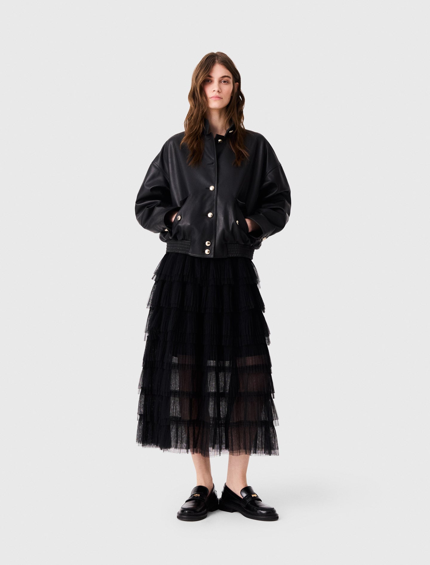 今週限定　lig. tulle skirt Tulle midi skirt Black / Gray For Women | Maje