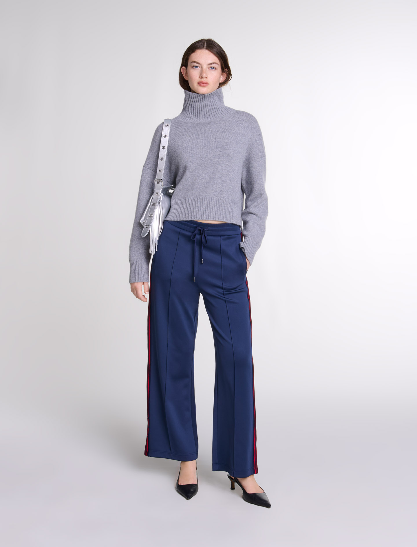 Maje Woman's polyester Striped trousers for Fall/Winter, in color Navy / Blue