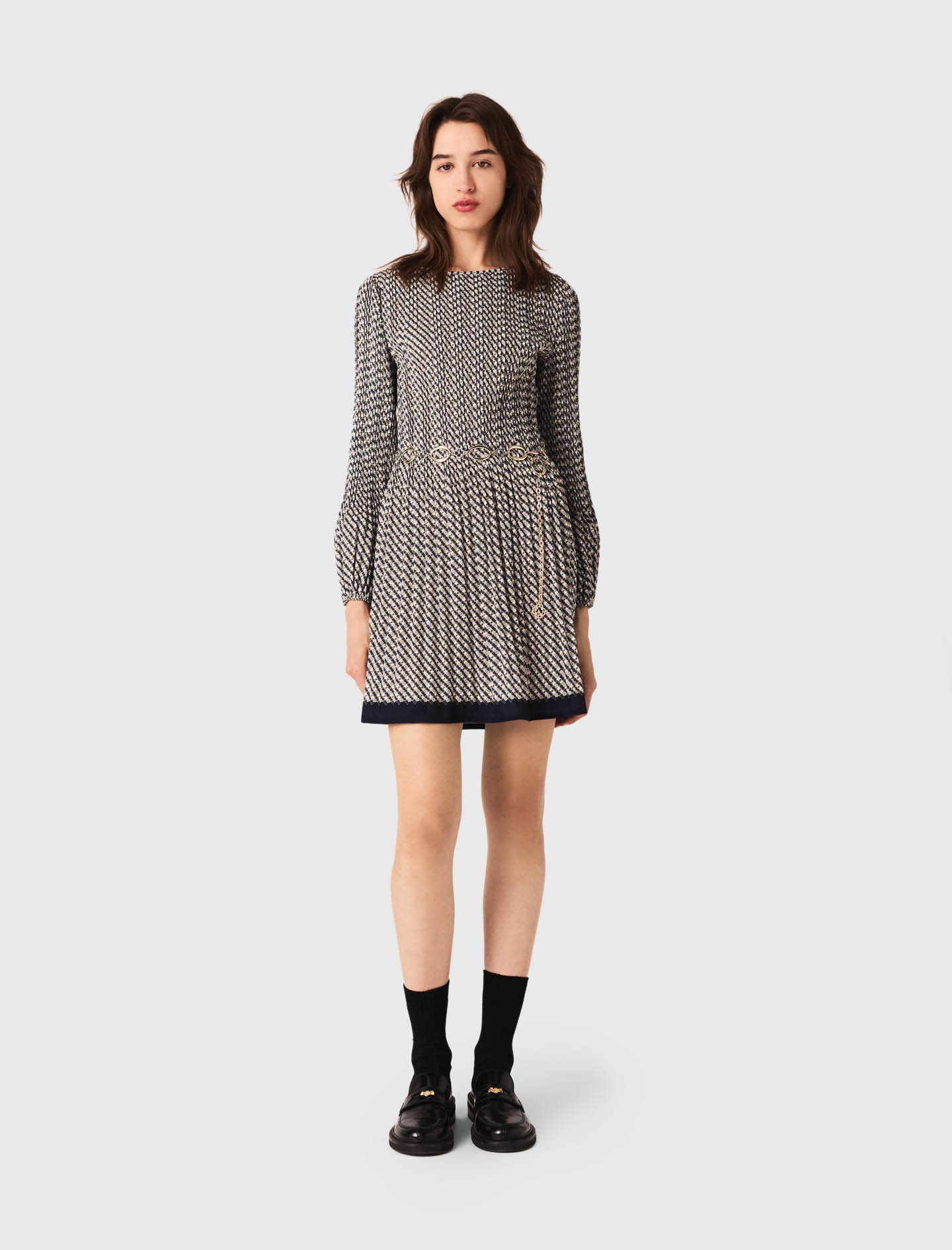 Maje Woman's polyester Patterned pleated dress for Fall/Winter, in color Ecru print-tie /