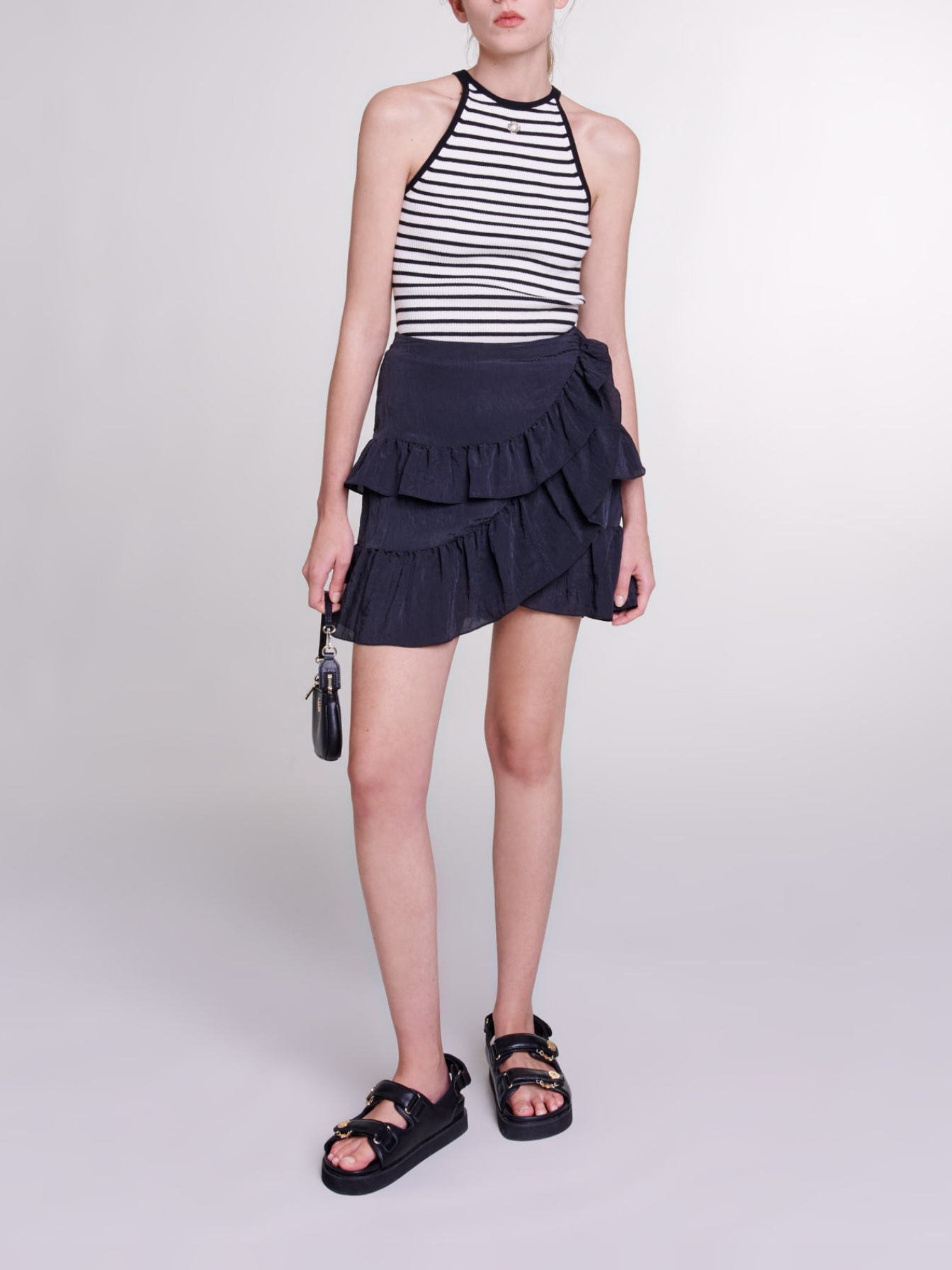 試着のみ HOLIDAY RUFFLE KNIT MINI SKIRT ネイビー Maje_MFPJU01188-2517_H_1.jpg