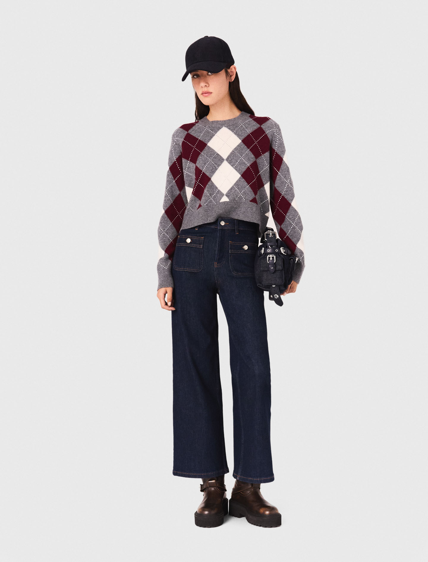 Cropped argyle pattern sweater Tricolor For Women | Maje