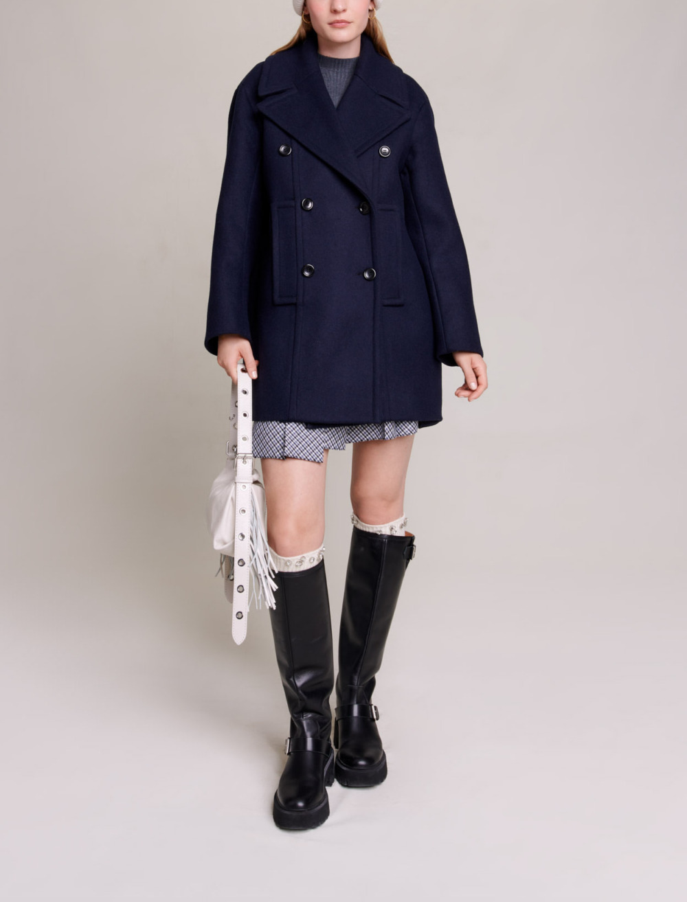 Maje Woman's wool Pea coat for Fall/Winter, in color Navy / Blue