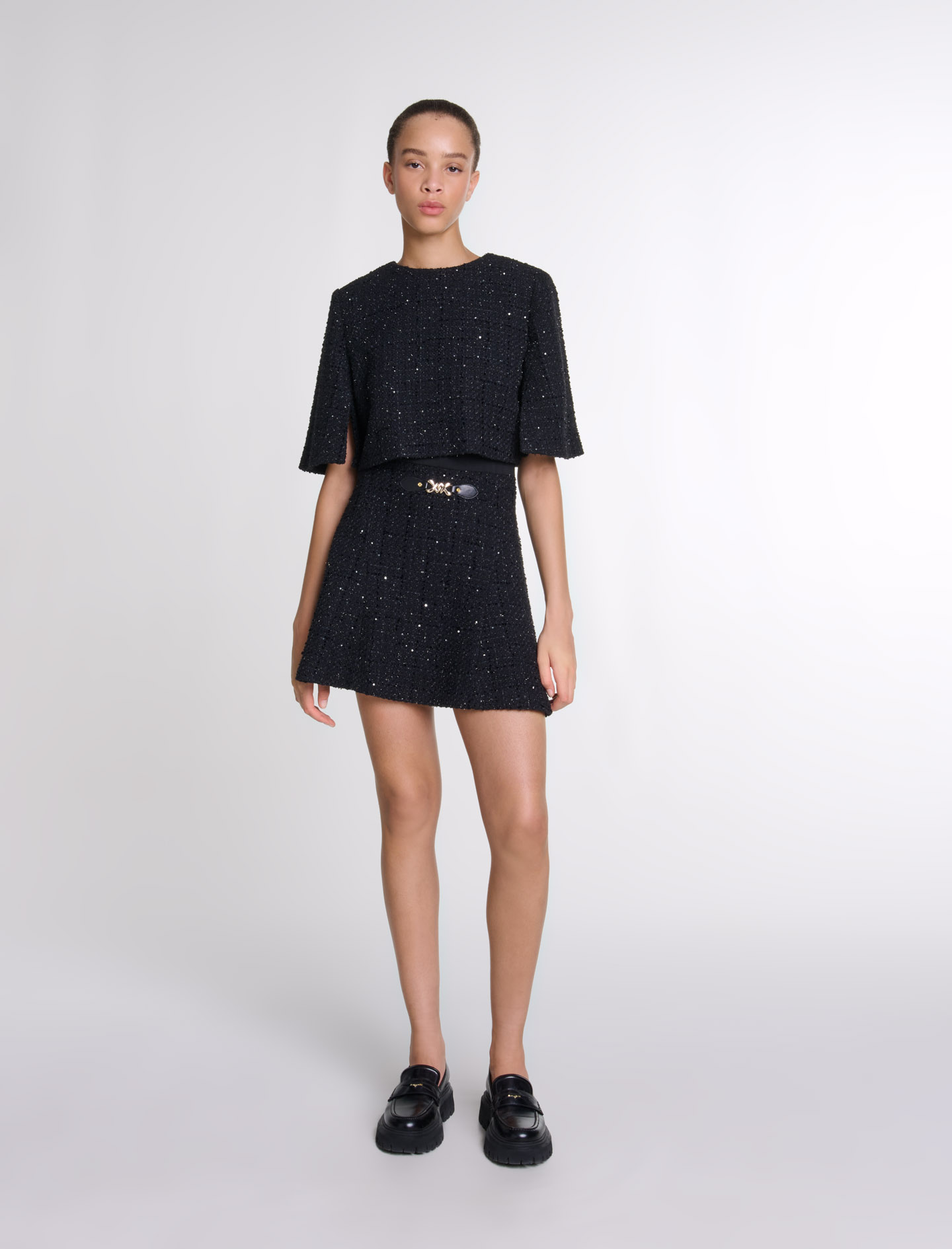 Tweed 2-in-1 short dress Black / Gray For Women | Maje