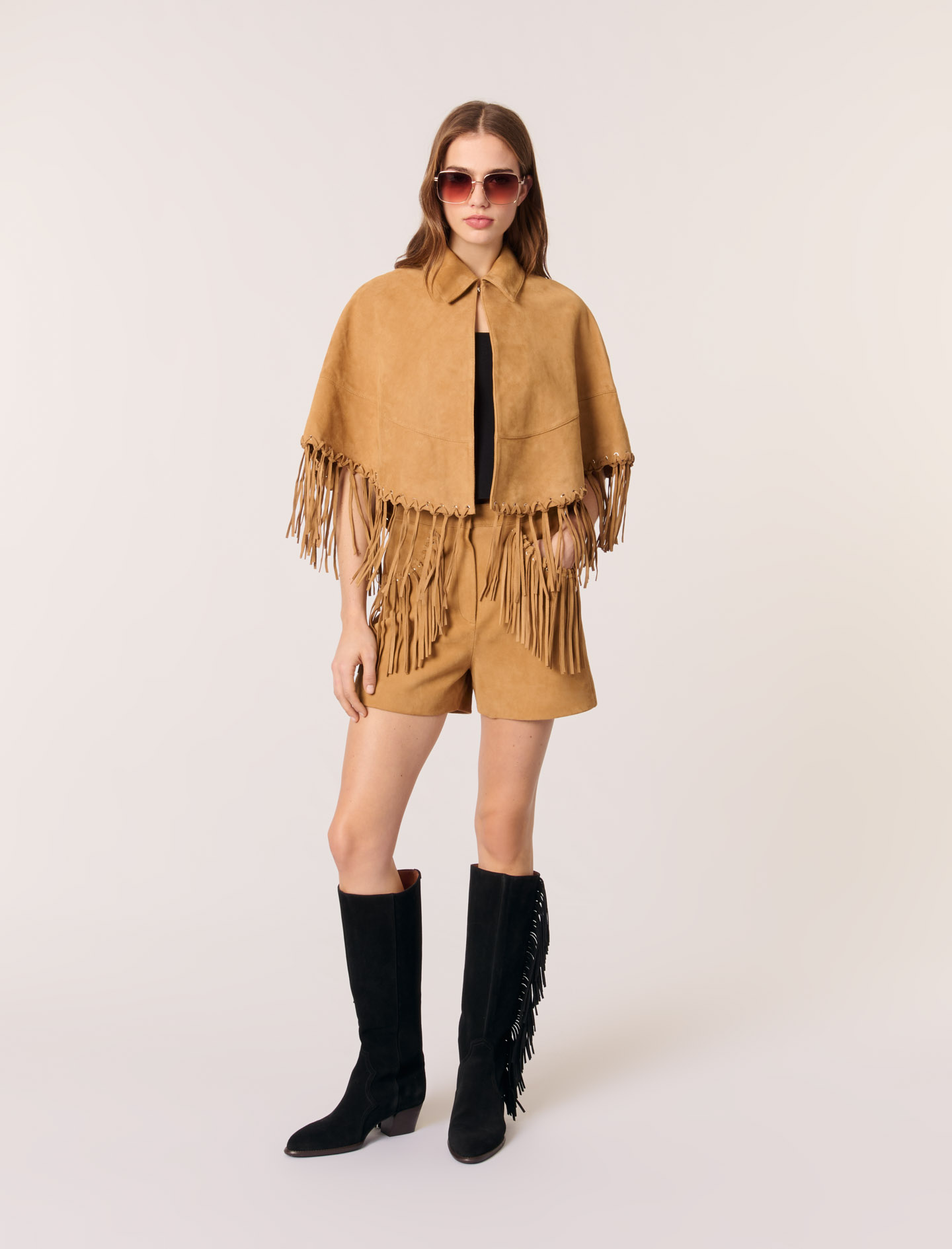 Short leather fringed coat Natural For Women | Maje