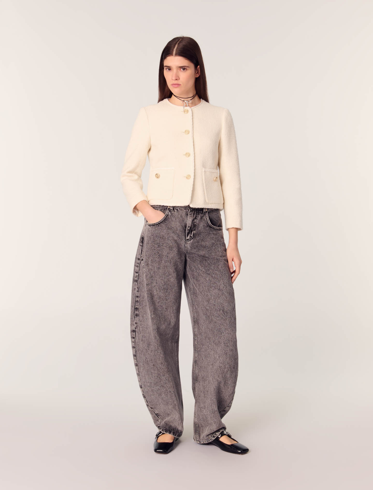 Maje Woman's cotton Belted jacket for Fall/Winter, in color Ecru / Beige