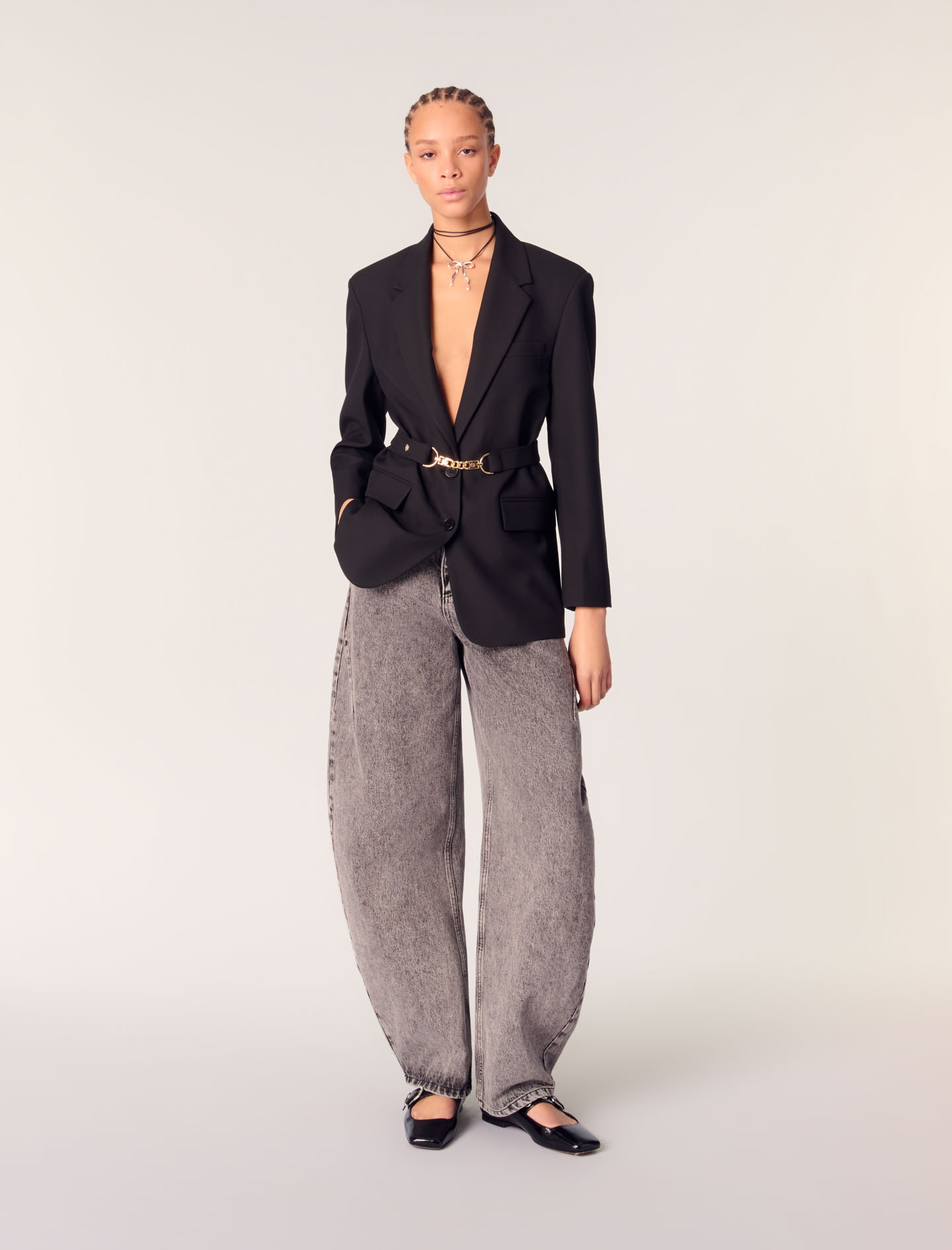 Maje Woman's polyester Belted suit jacket for Spring/Summer, in color Black / Black
