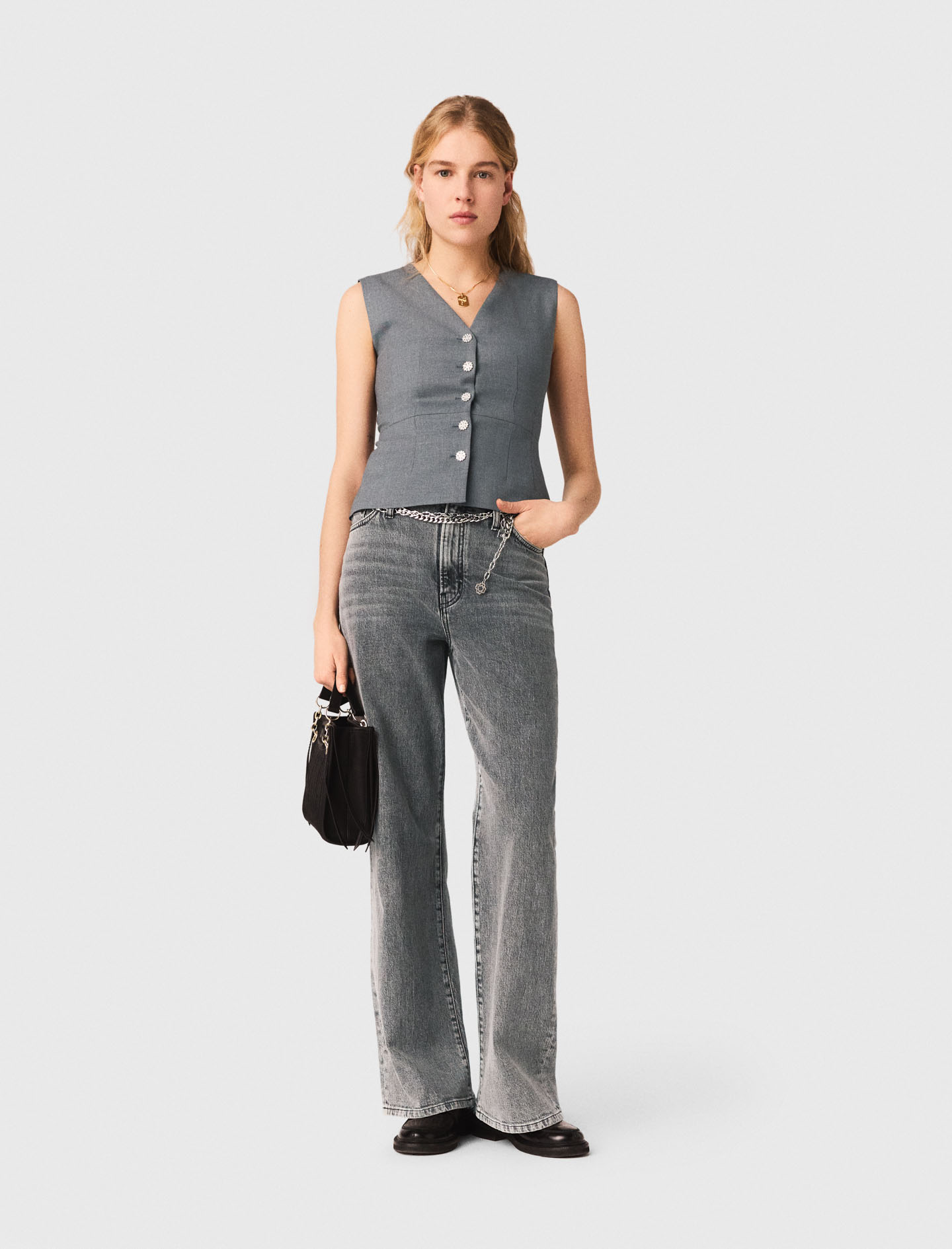 Maje Woman's wool Jewel-button tailored vest for Spring/Summer, in color Grey / Grey