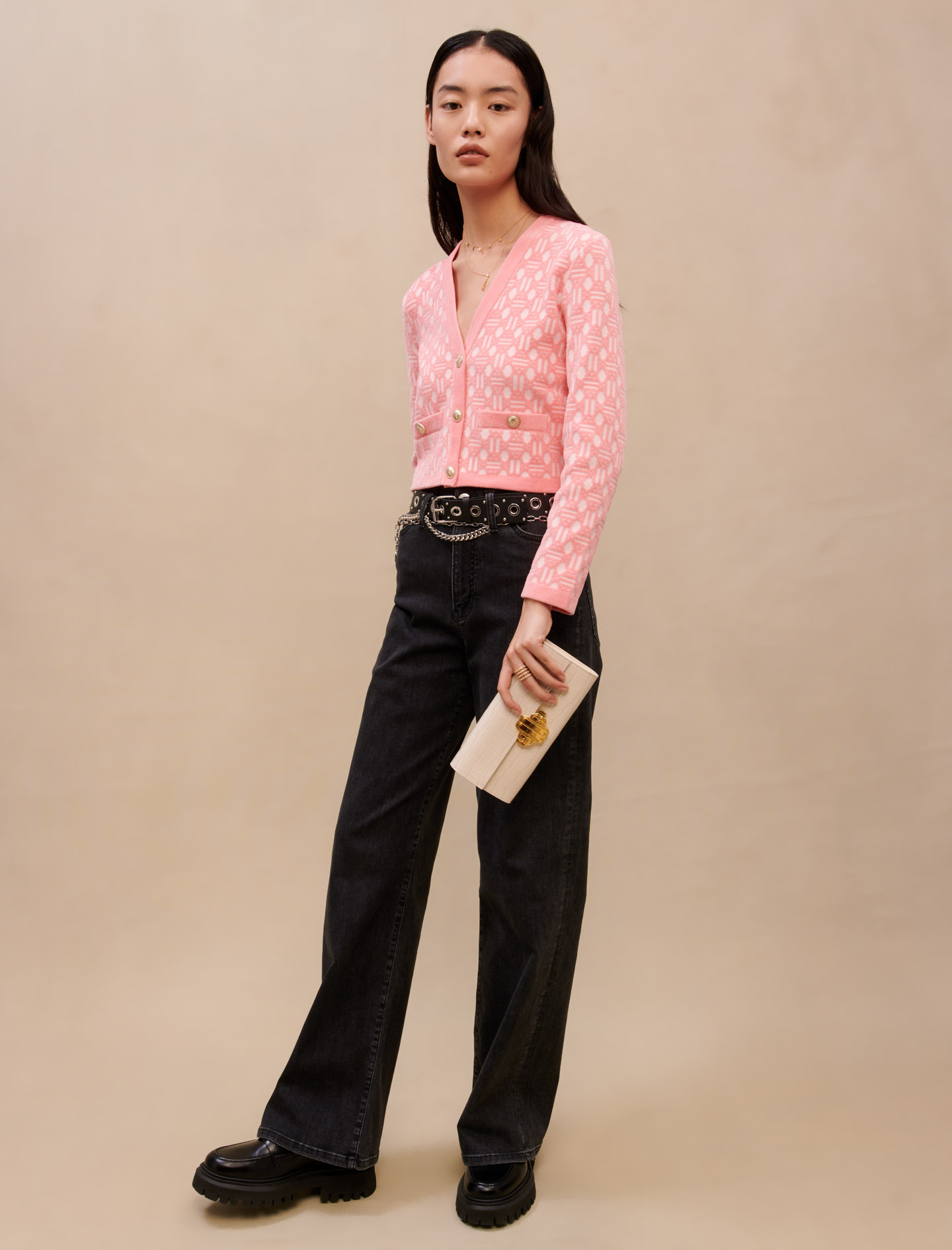 Pink jacquard cardigan Pink For Women | Maje