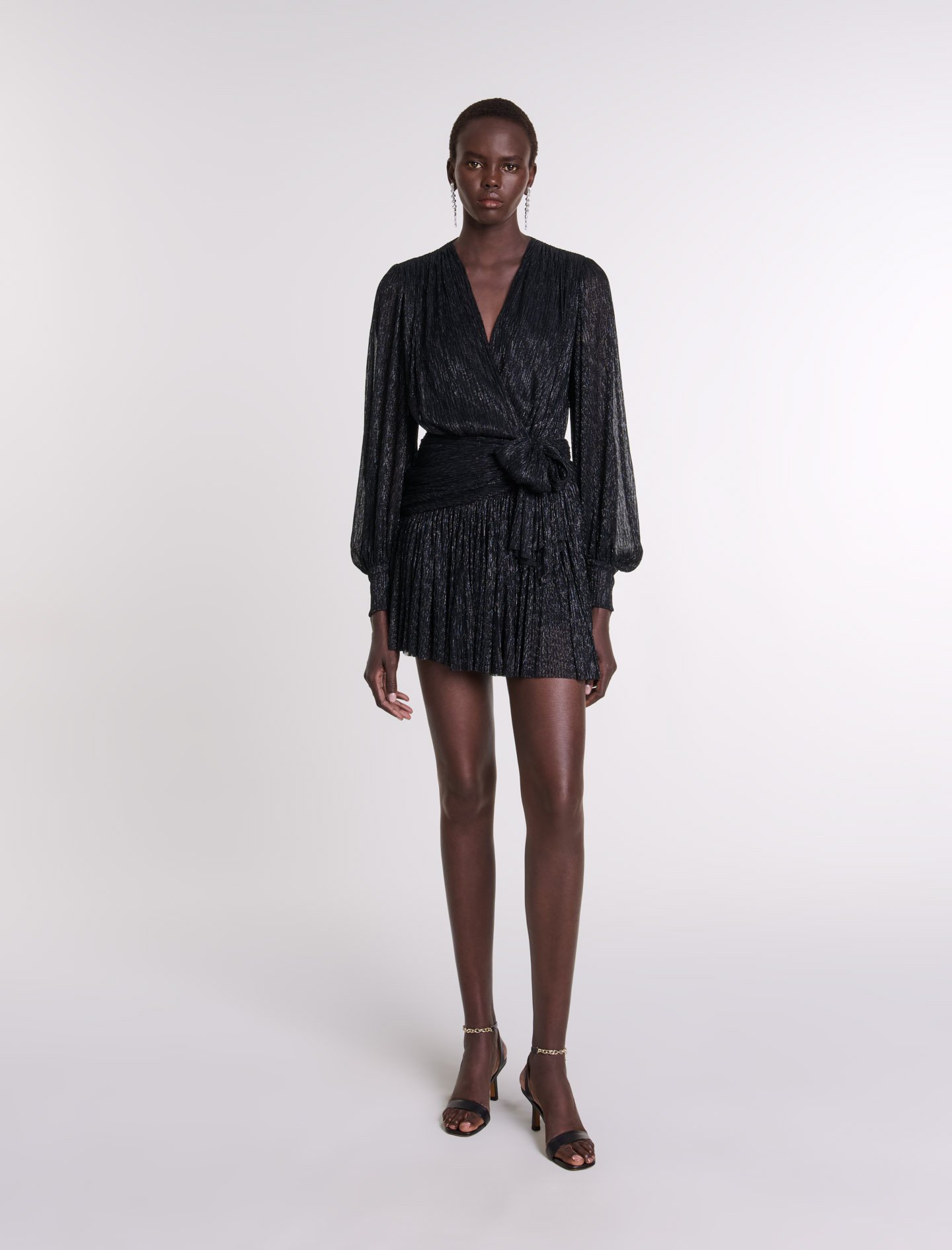 Maje Woman's polyester Short lamé dress for Fall/Winter, in color Black / Black