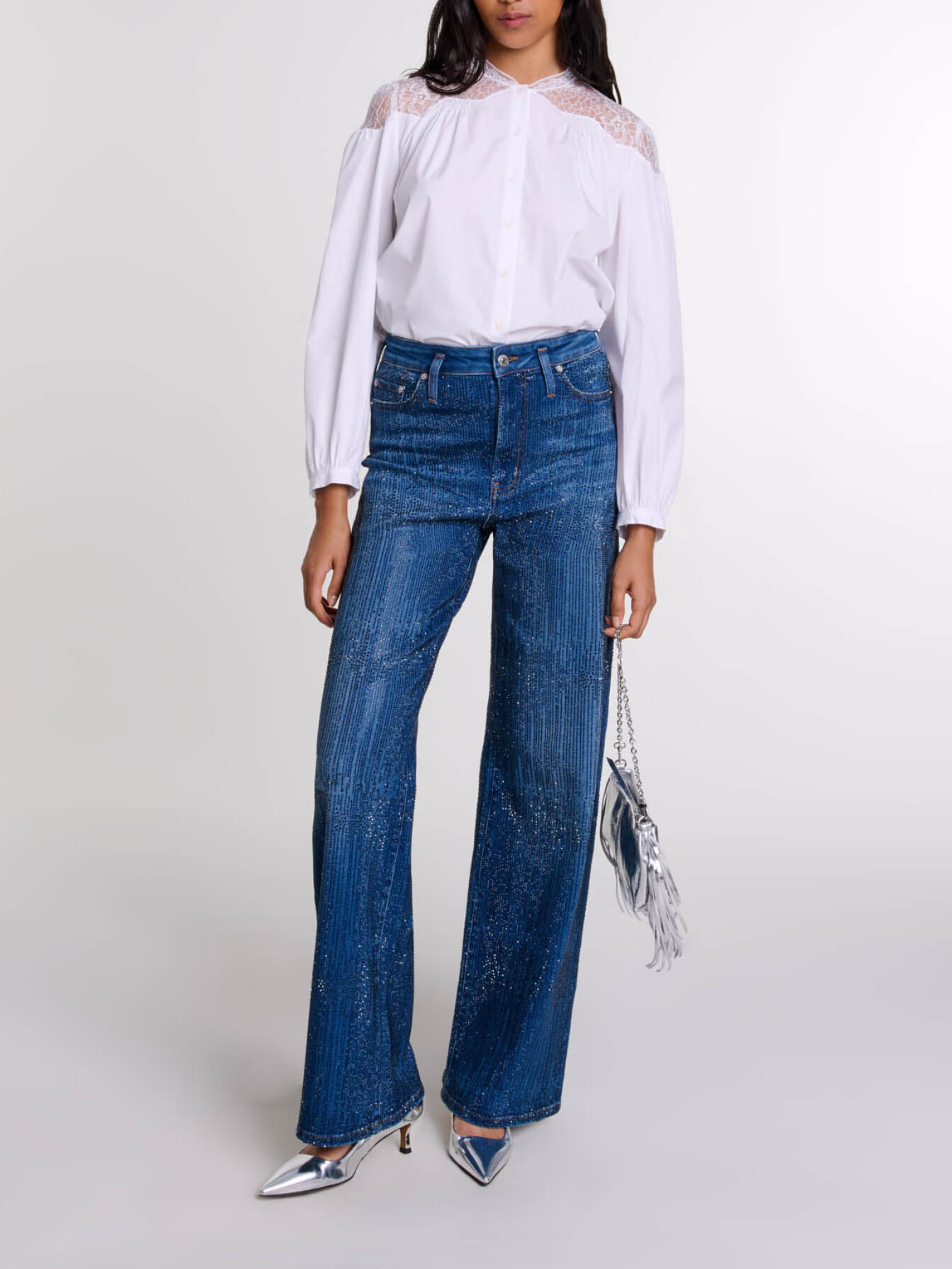 Maje Woman's cotton Lace shirt for Fall/Winter, in color White / White