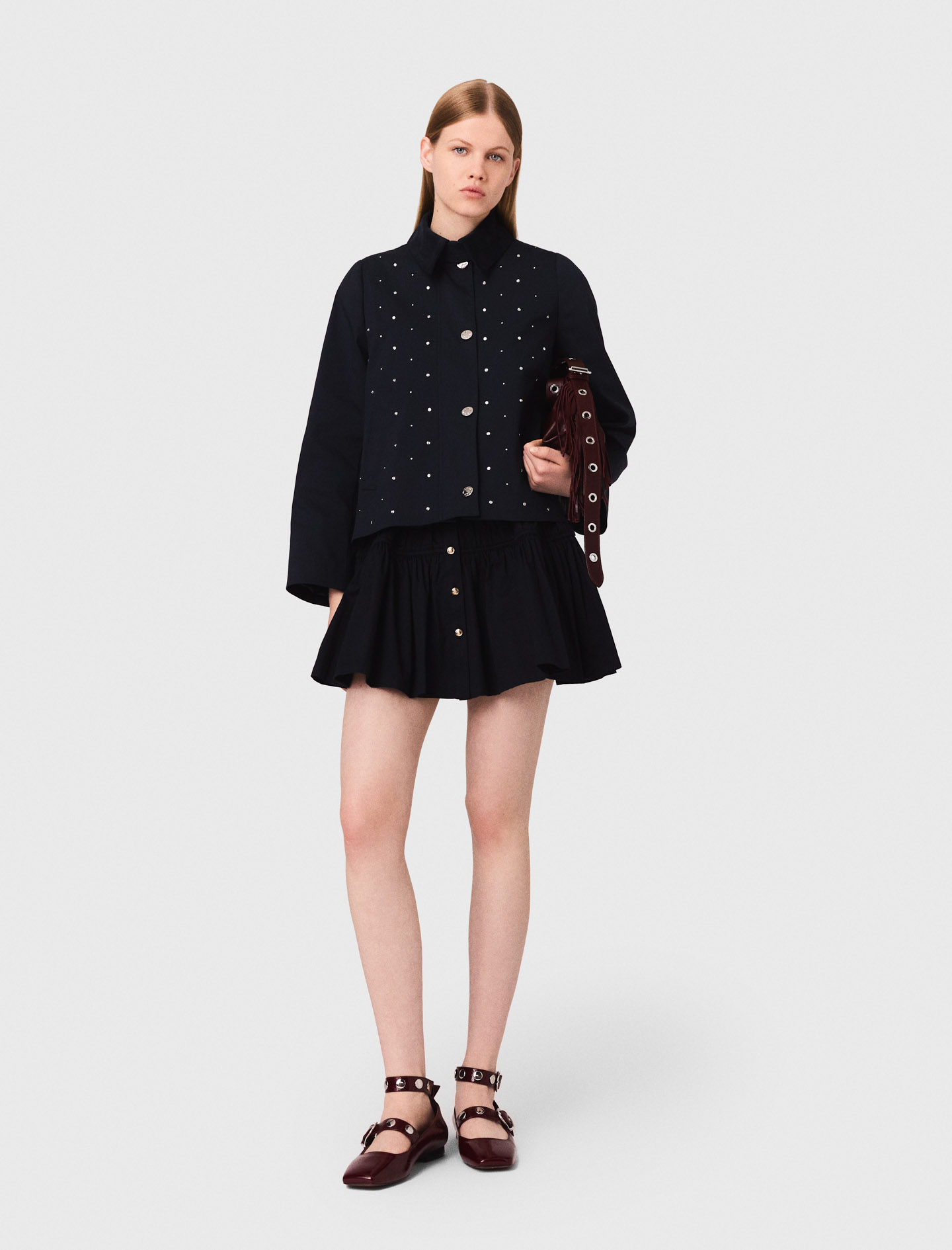 Maje Woman's cotton Cropped velvet collar jacket for Fall/Winter, in color Navy / Blue