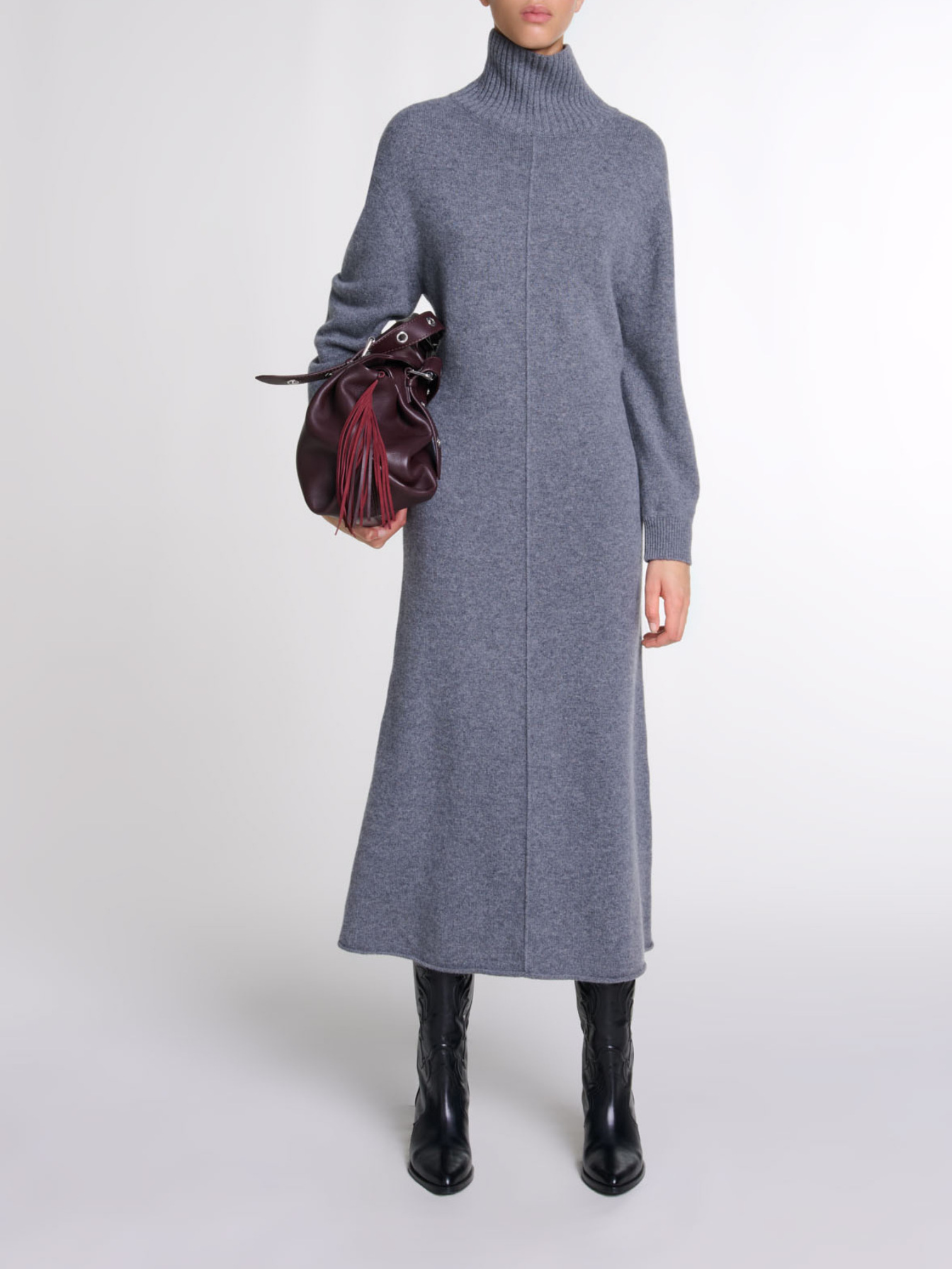 Maje Woman's cashmere Knit maxi dress for Fall/Winter, in color Grey / Grey