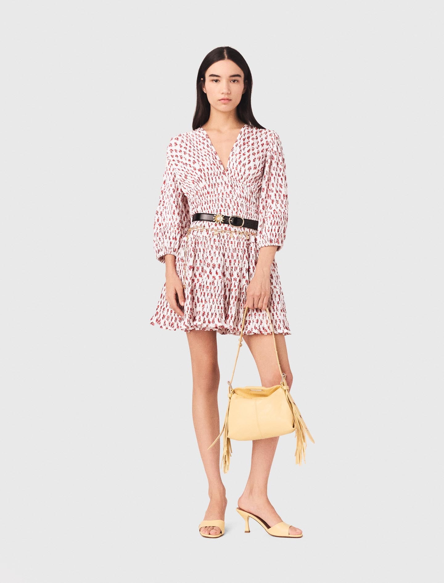 Maje Woman's polyester Patterned pleated dress for Spring/Summer, in color Red Small Flowers Print /
