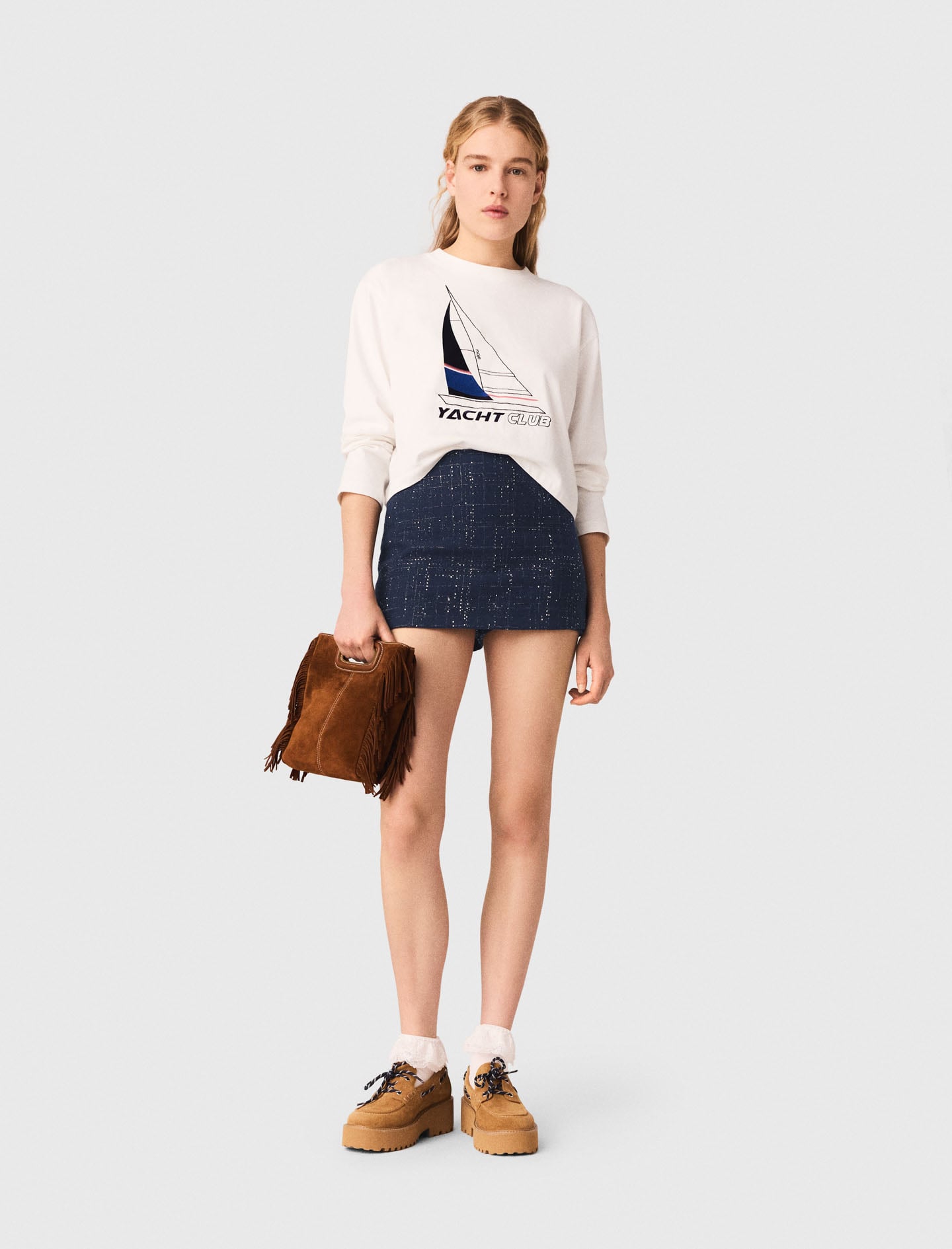 Maje Woman's cotton Boat print T-shirt for Spring/Summer, in color White / White