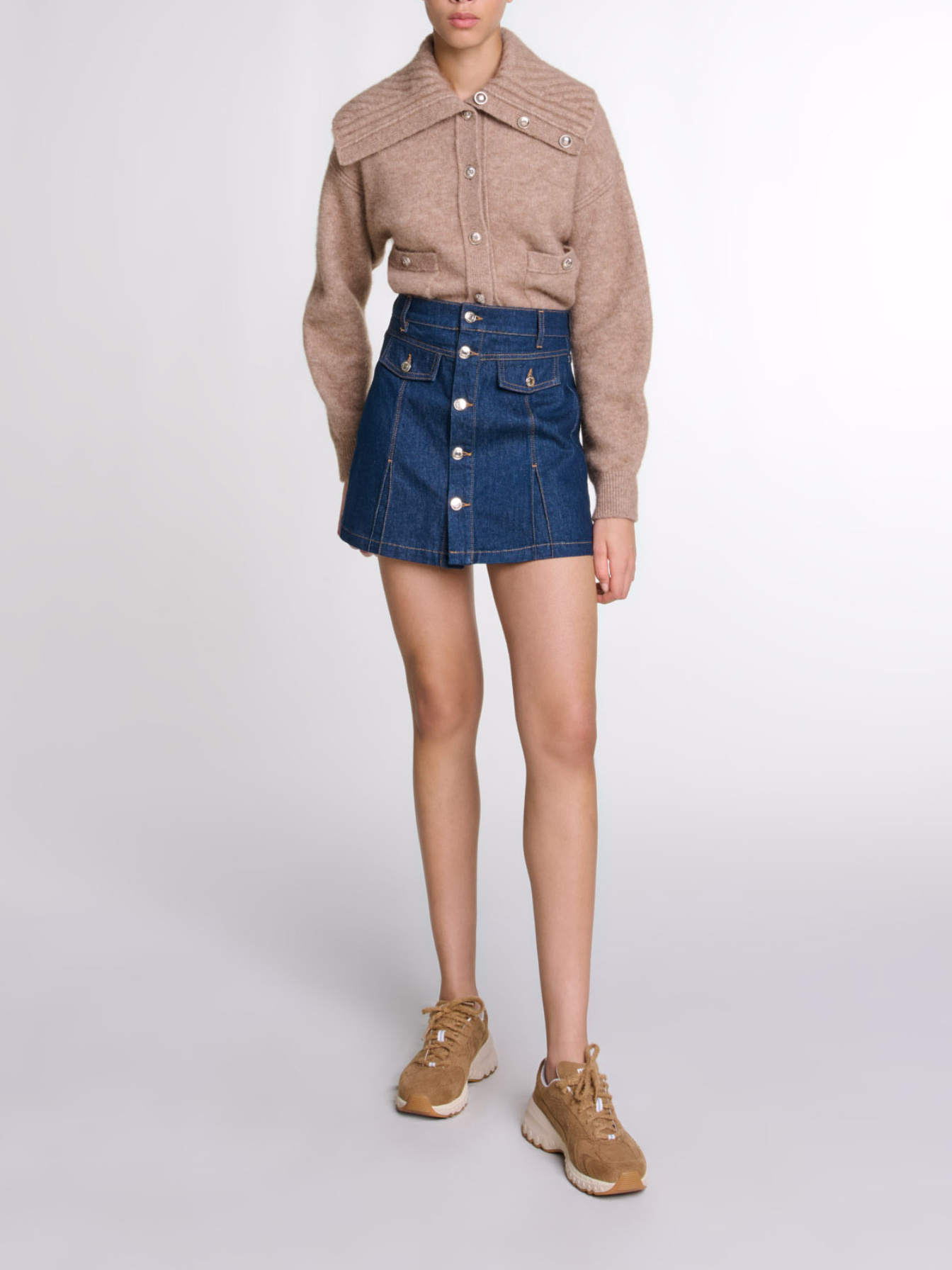 Maje Woman's cotton Denim skort for Fall/Winter, in color Dark blue / Blue