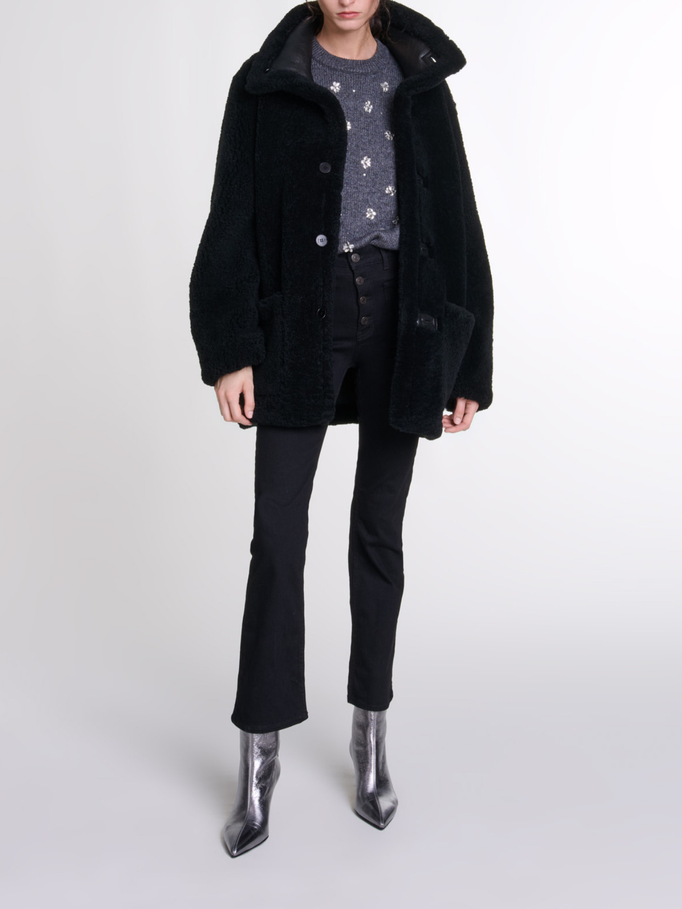 Maje Woman's leather Reversible leather coat for Fall/Winter, in color Black / Black