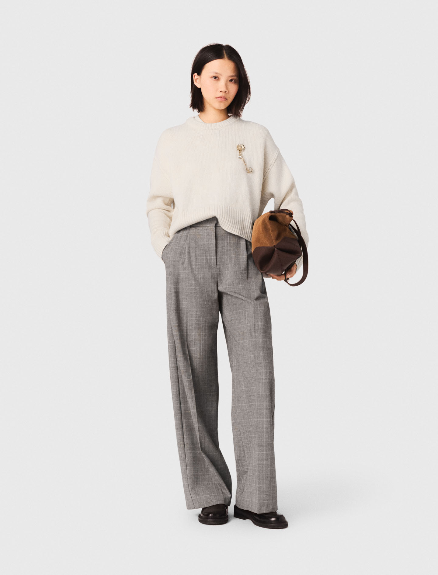 Maje Woman's wool Checked suit trousers for Spring/Summer, in color Grey / Grey