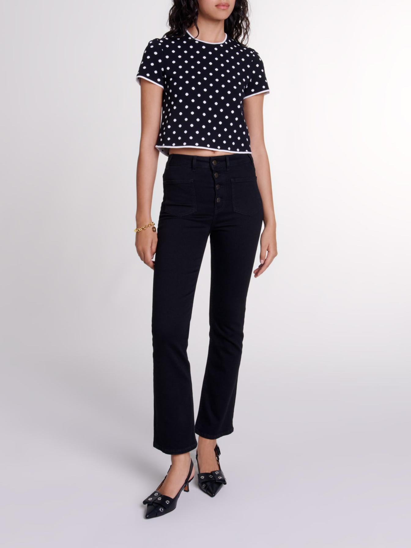 Maje Woman's viscose Fancy knit top for Fall/Winter, in color Black / White / Black