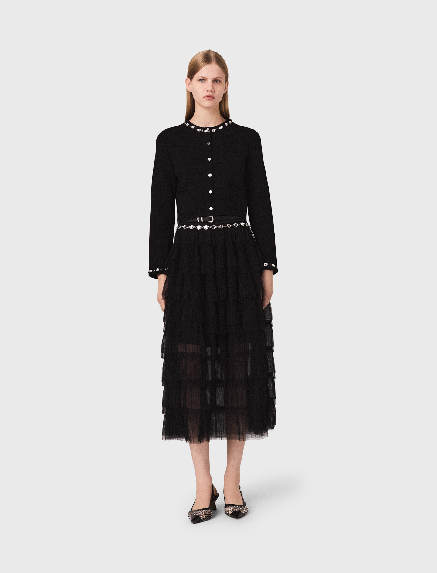 Maje Woman's viscose Cropped jewellery detail cardigan for Fall/Winter, in color Black / Black