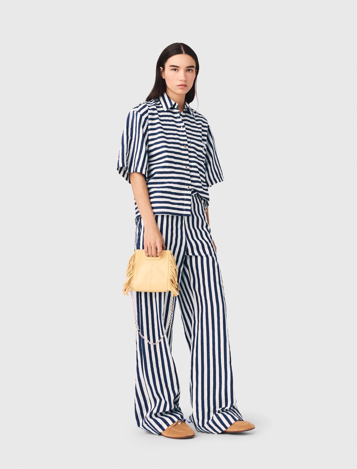 Maje Cropped linen-blend shirt