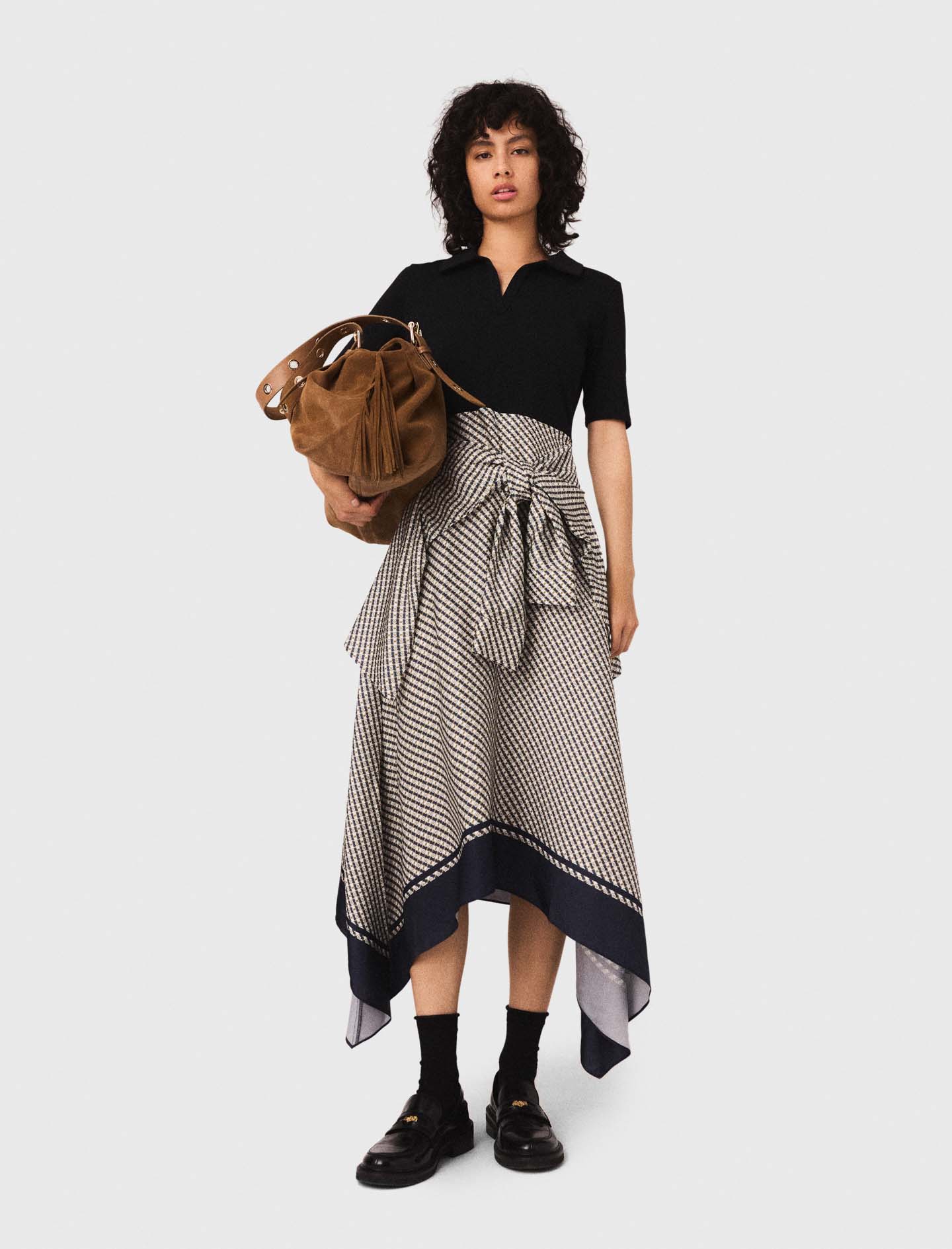 Maje Woman's viscose Printed two-tone dress for Fall/Winter, in color Ecru print-tie /