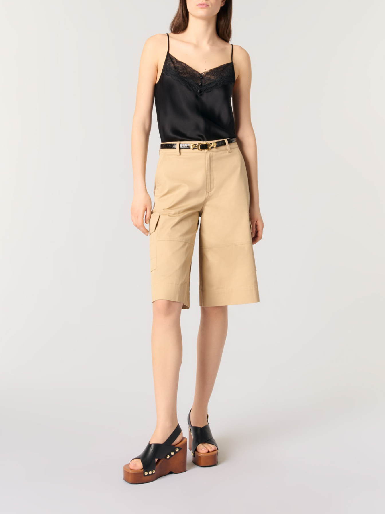 Silk satin and lace slip top Black / Gray For Women | Maje