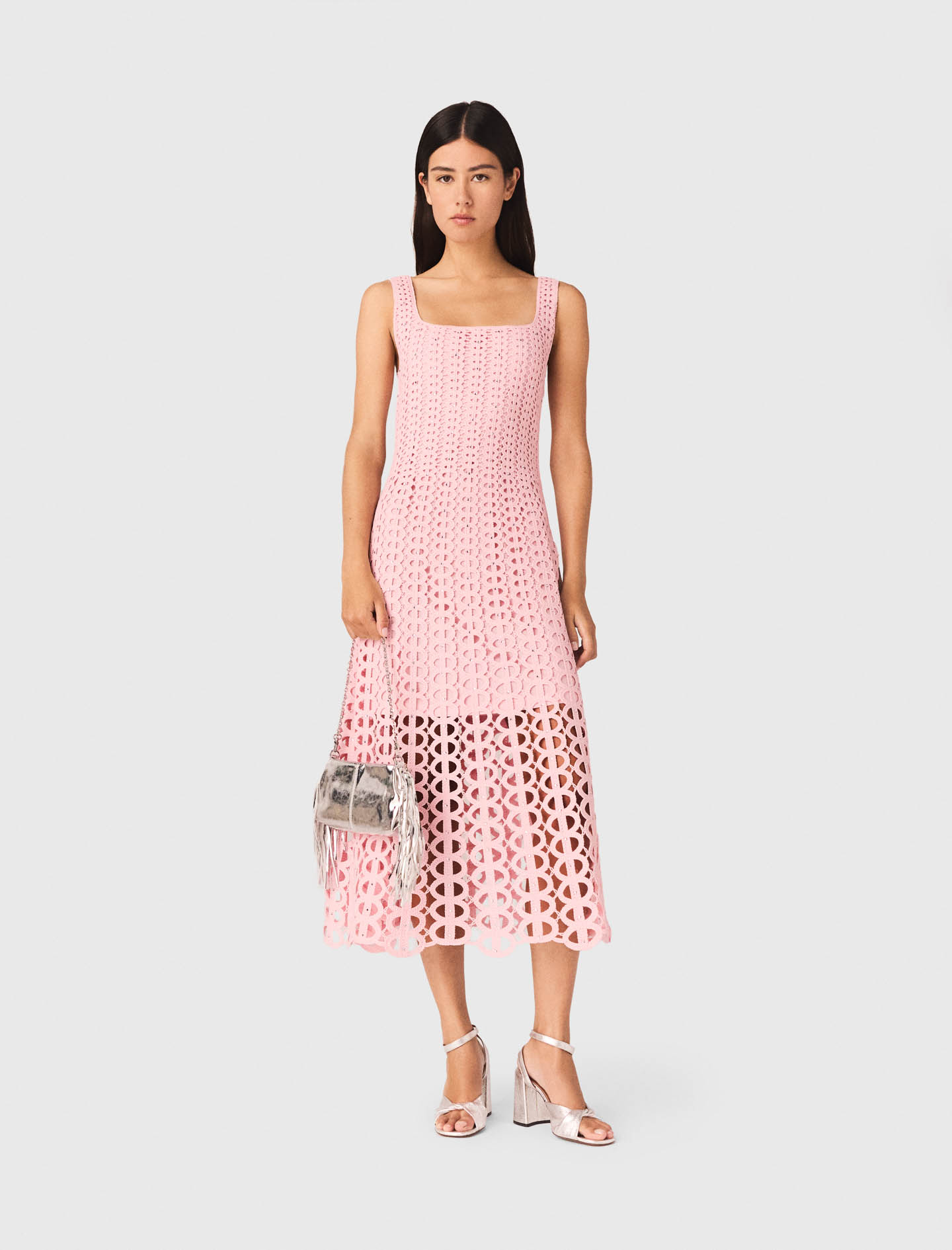 Maje Rhinestone crochet midi dress
