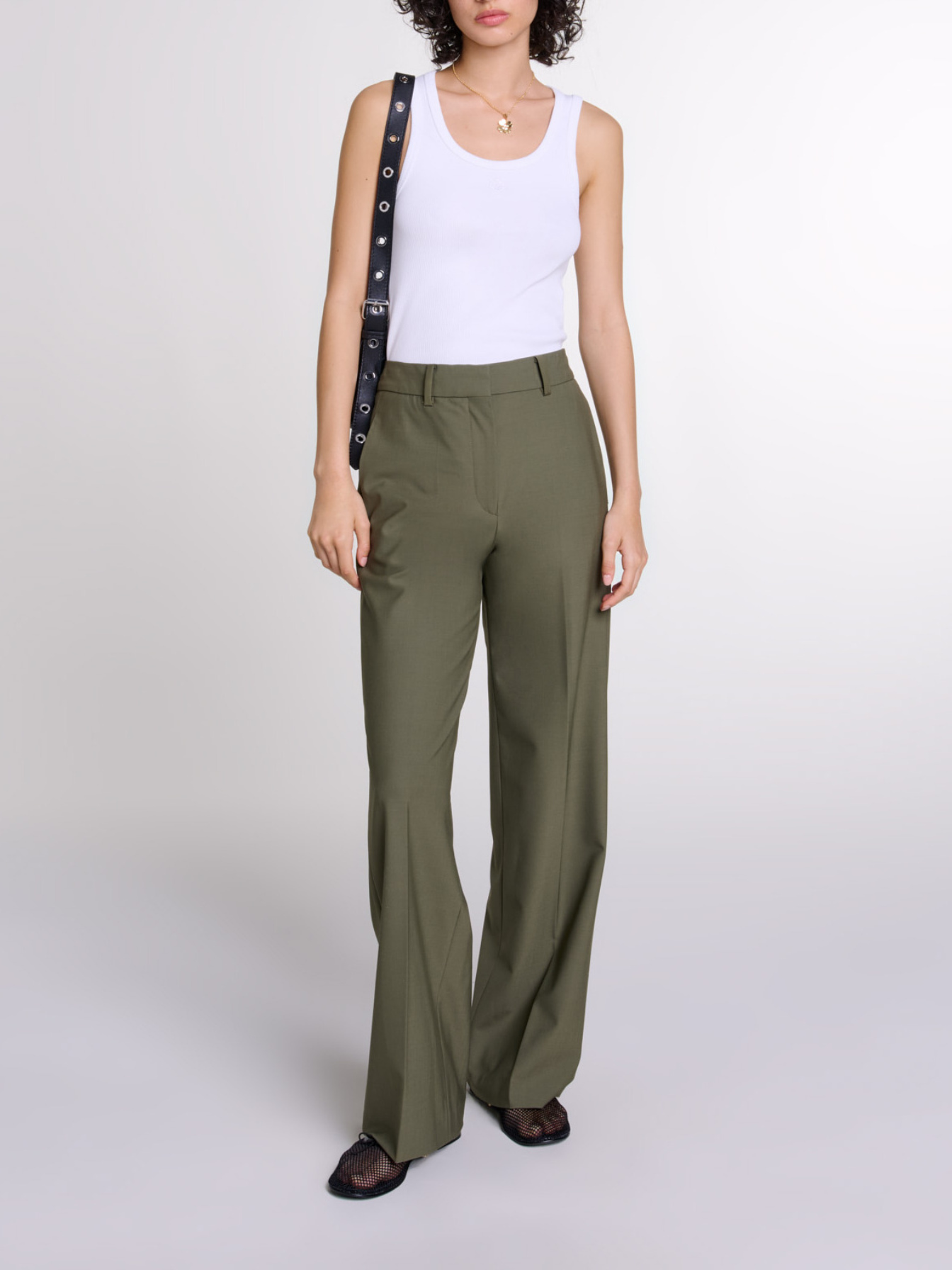 Maje Woman's polyester Straight-leg suit trousers for Fall/Winter, in color Khaki / Beige