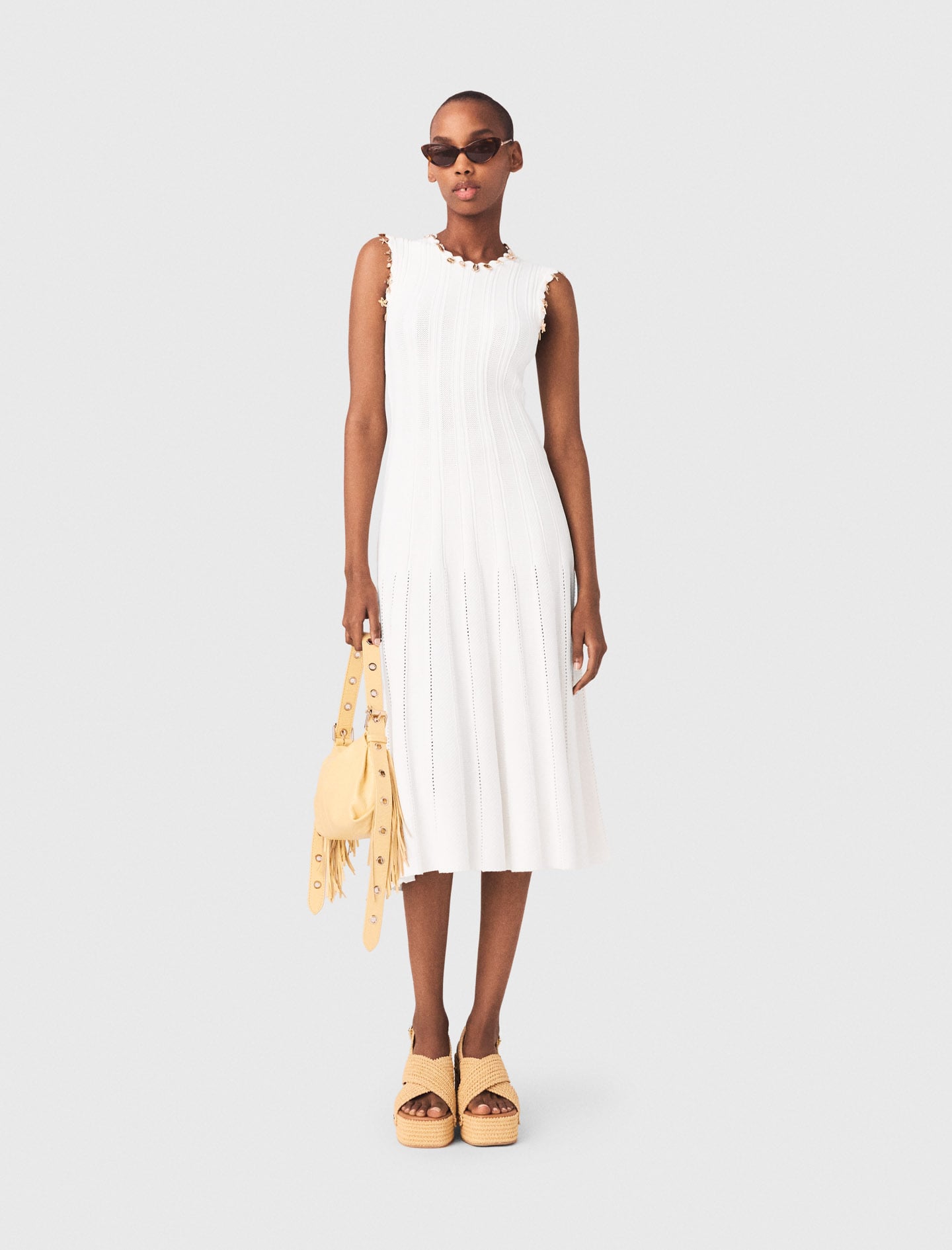 Maje Knit dress with gold jewellery