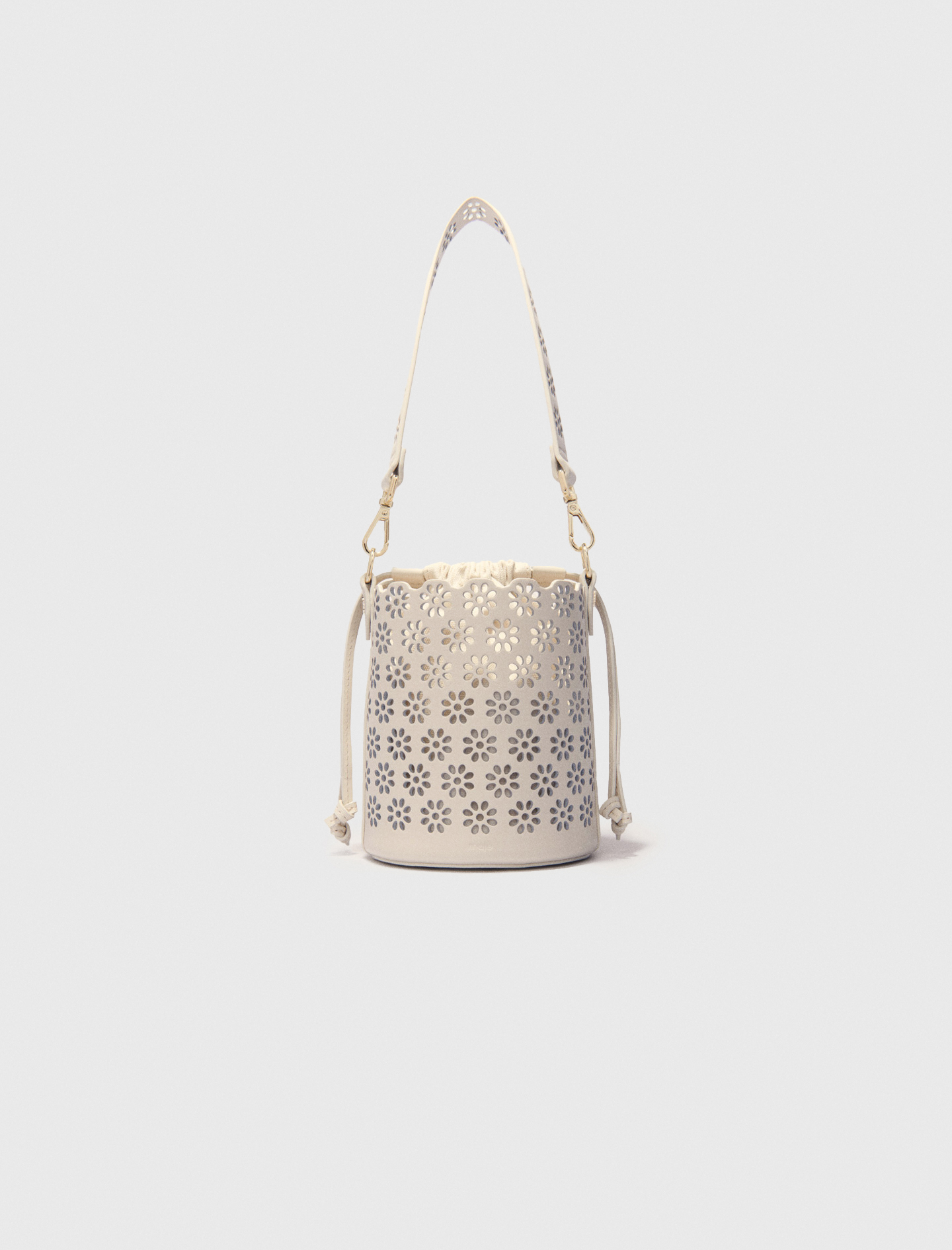 Maje Woman's leather Perforated leather bucket bag for Spring/Summer, One Size, in color Ecru / Beige