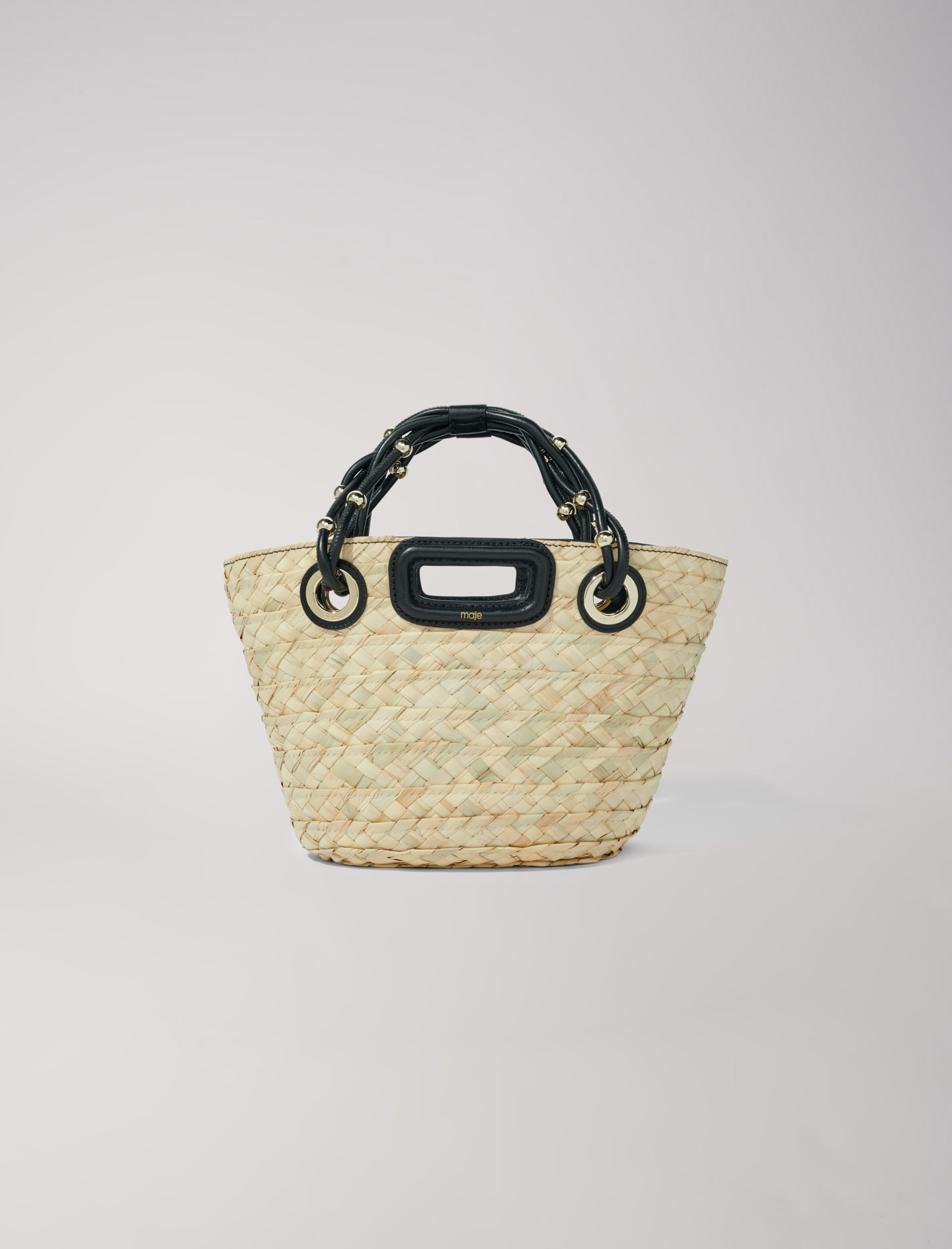 ■ ＊花＊ BLACK BASKET BAG MINI Mini woven basket bag Black / Gray For Women | Maje