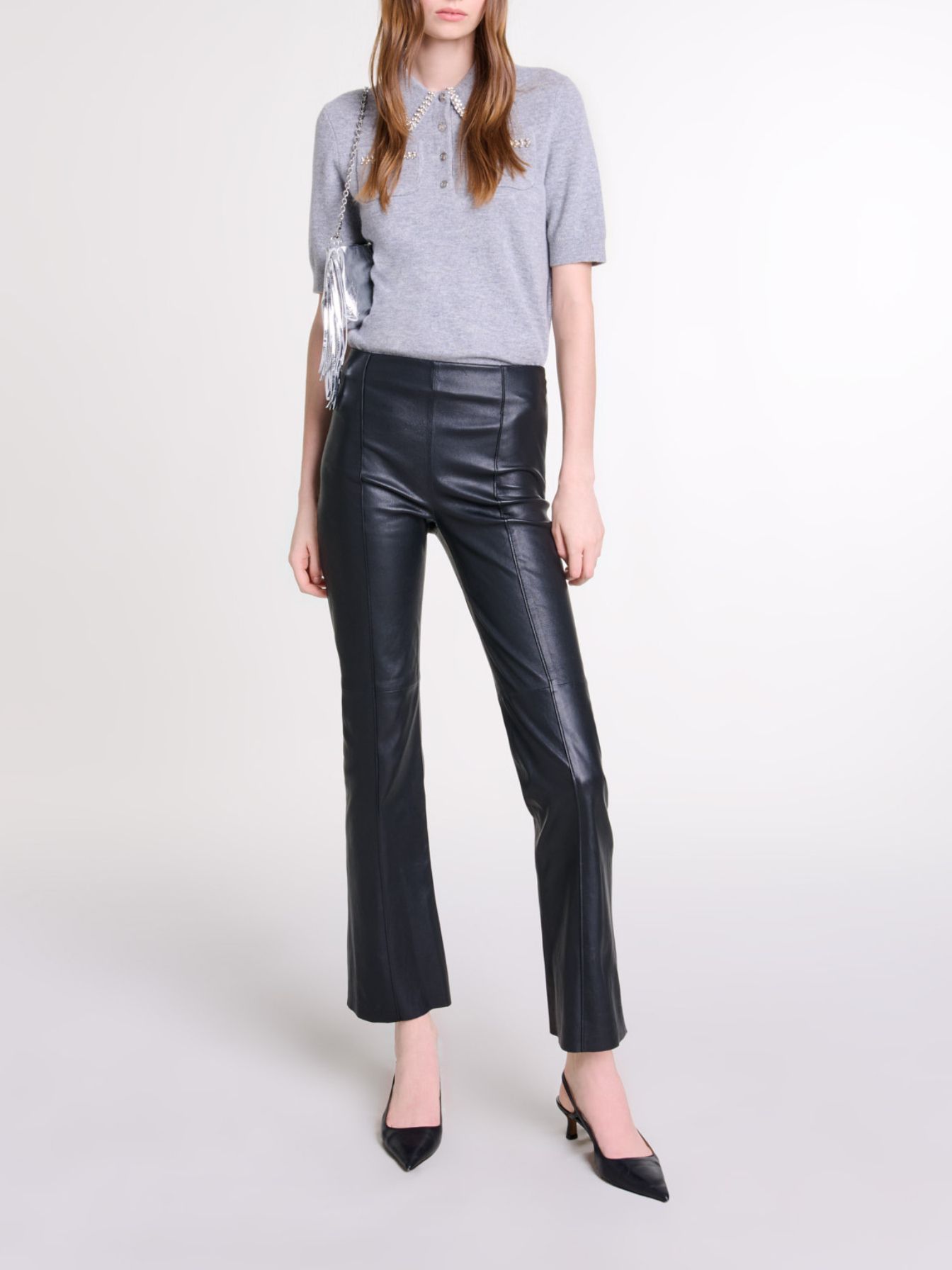 Maje Woman's cotton Leather trousers for Fall/Winter, in color Black / Black
