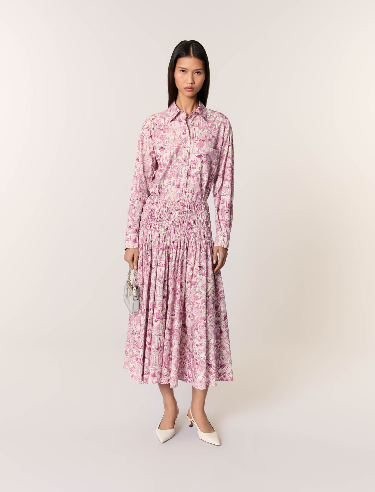 Maje Woman's cotton Printed Maxi Skirt for Fall/Winter, in color Paris pink print /