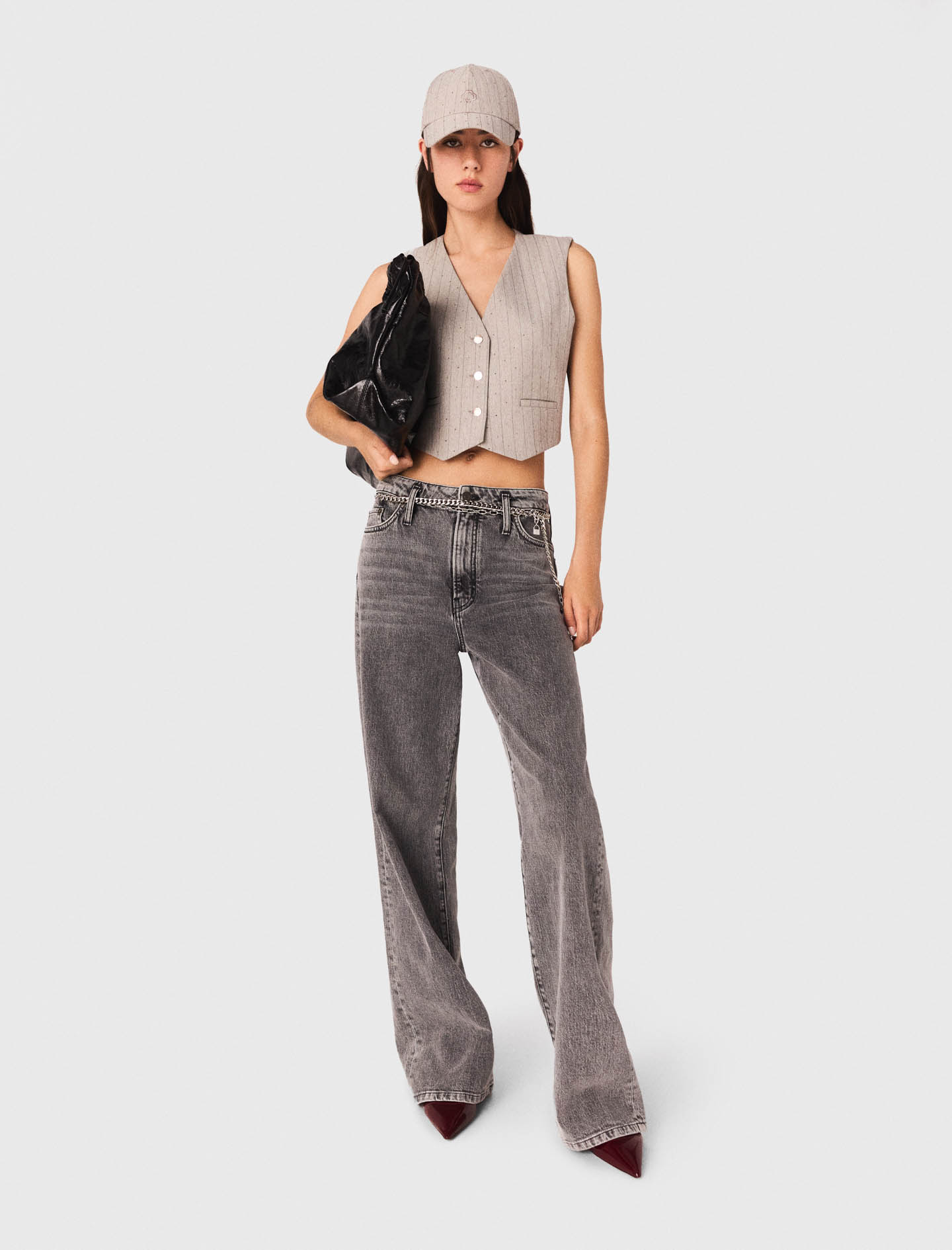 Maje Woman's polyester Rhinestone tailored vest for Fall/Winter, in color Light Grey / Grey