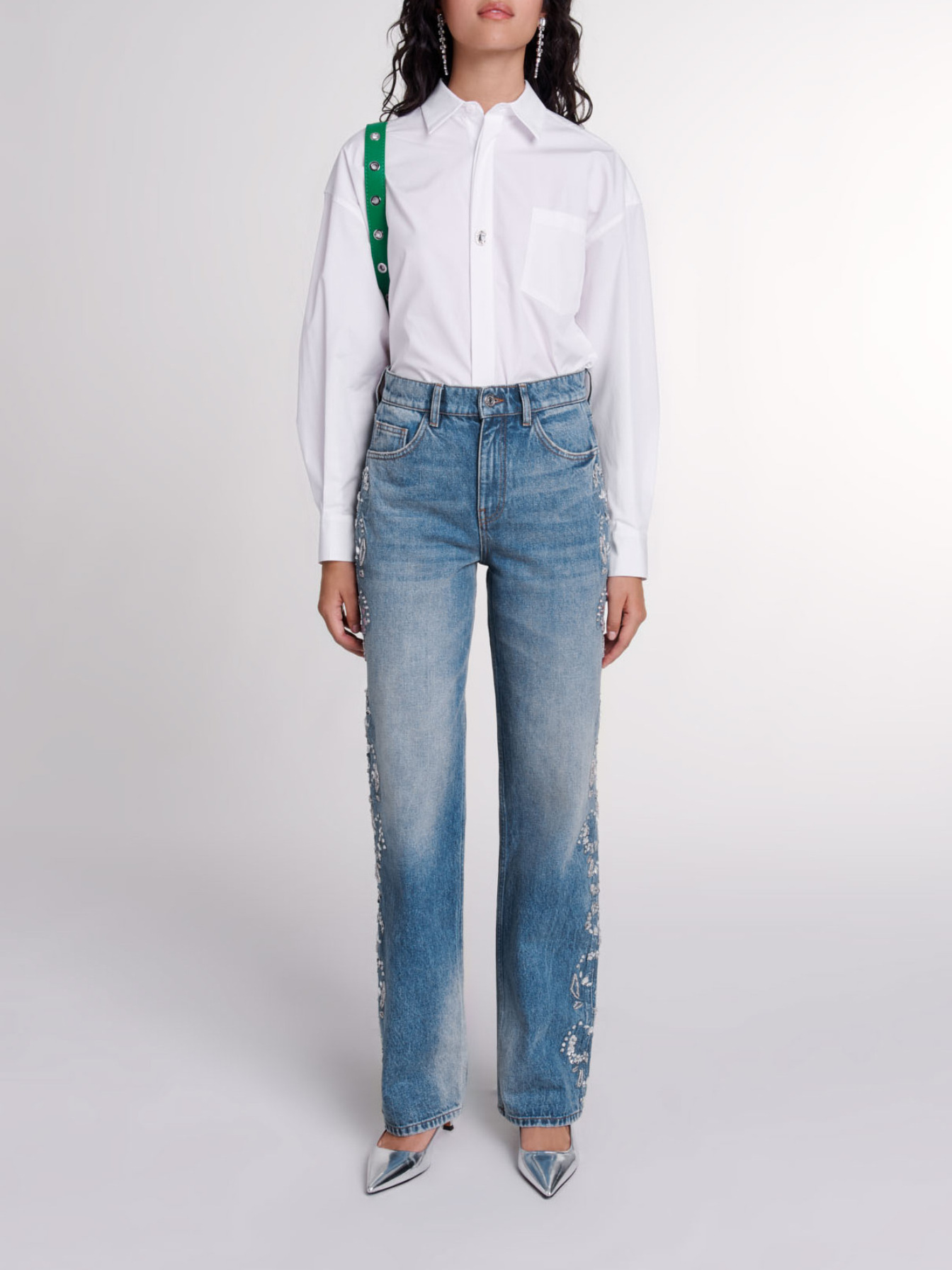 Maje Woman's cotton Embroidered jeans for Fall/Winter, in color Blue / Blue