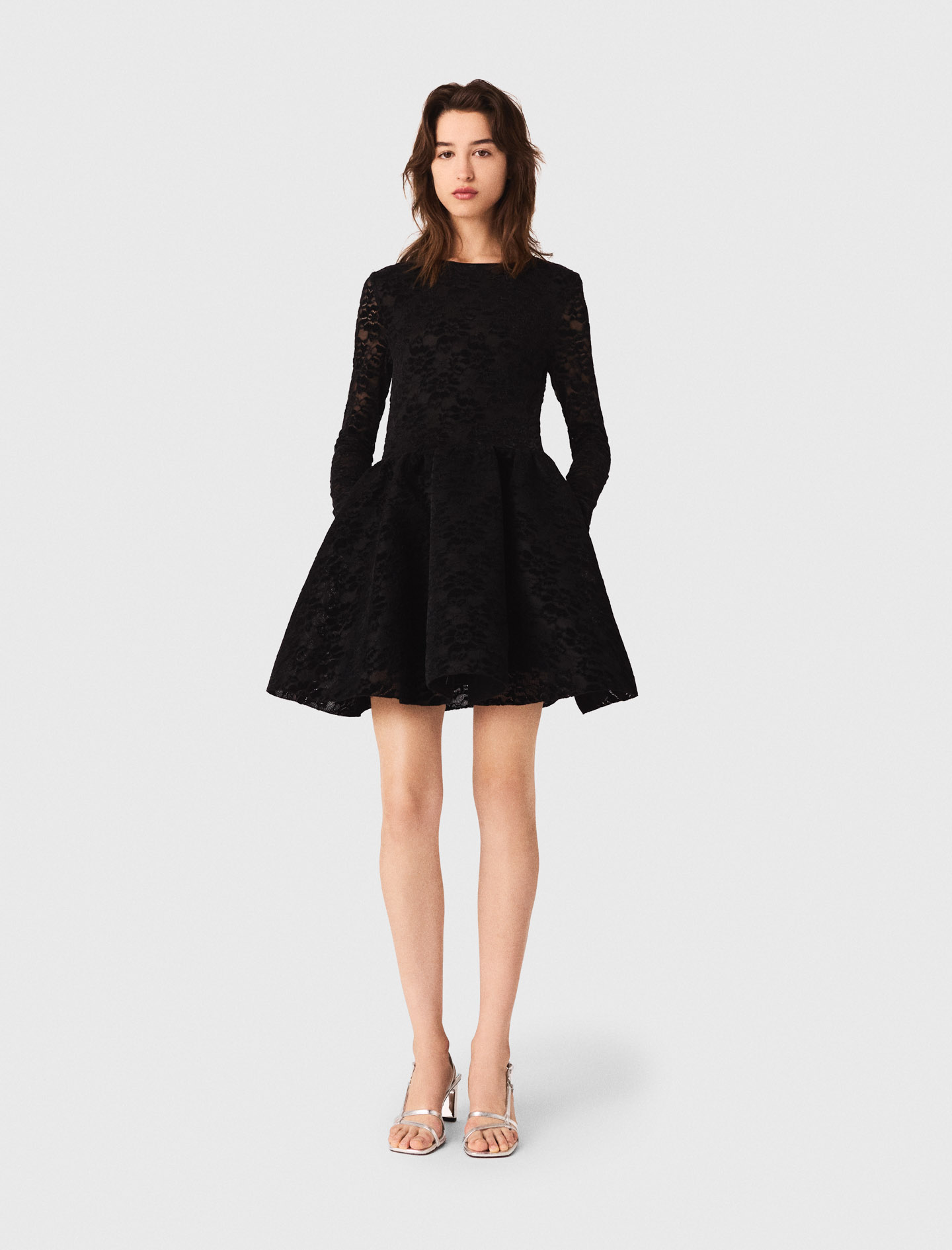 Maje Woman's polyester Flared velvet mini dress for Fall/Winter, in color Black / Black