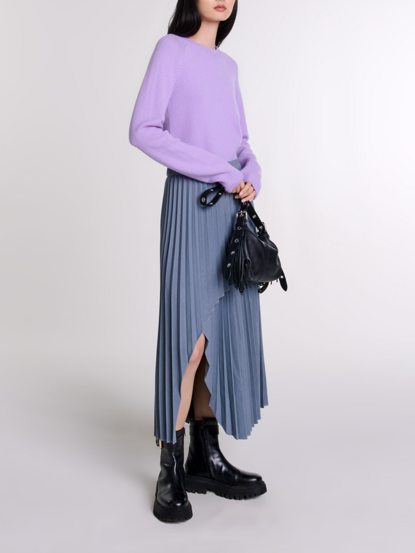 Maje Woman's polyester Asymmetrical pleated skirt for Fall/Winter, in color Grey / Grey