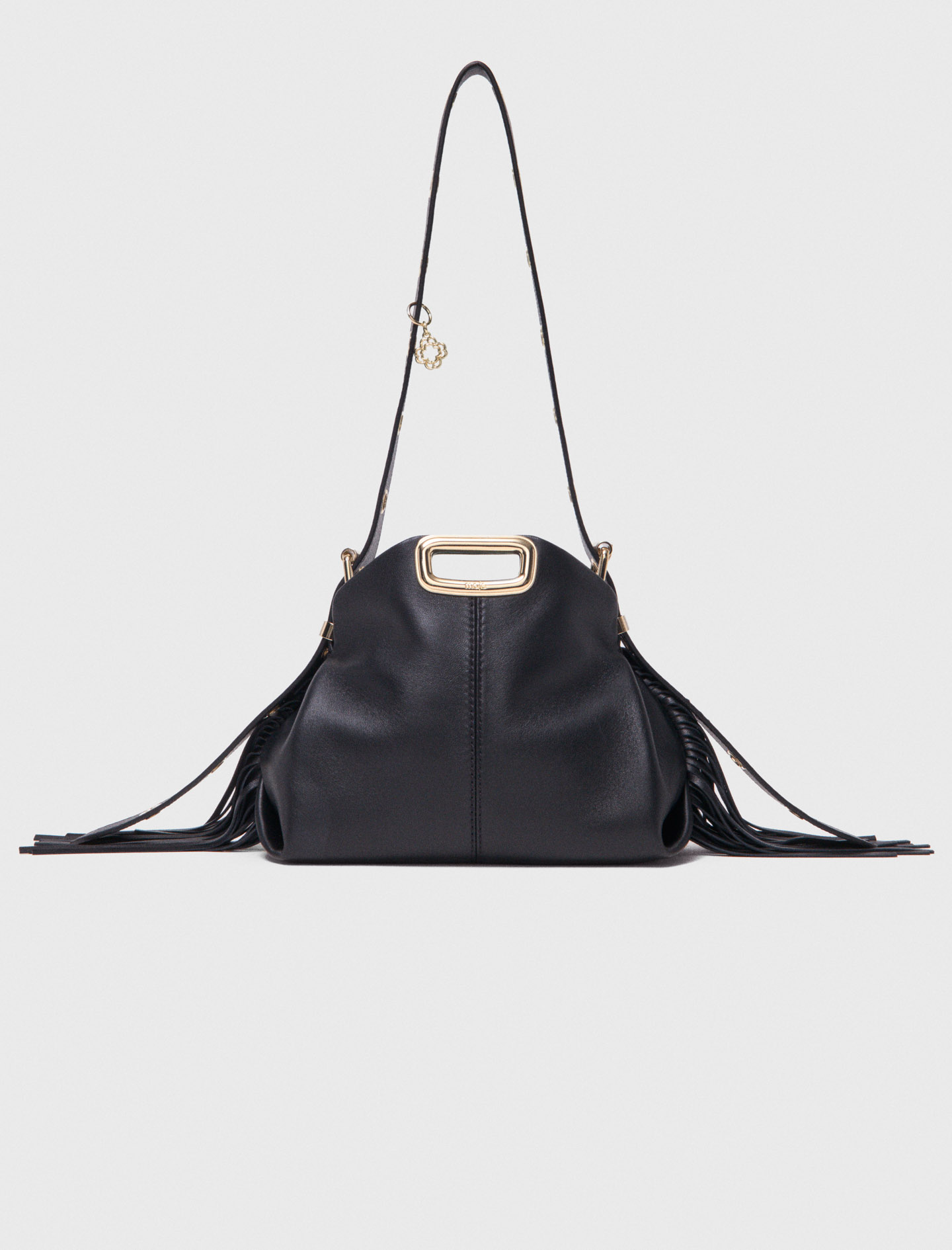 Maje Woman's leather Gold handle Miss M Mini bag for Spring/Summer, in color Black / Black