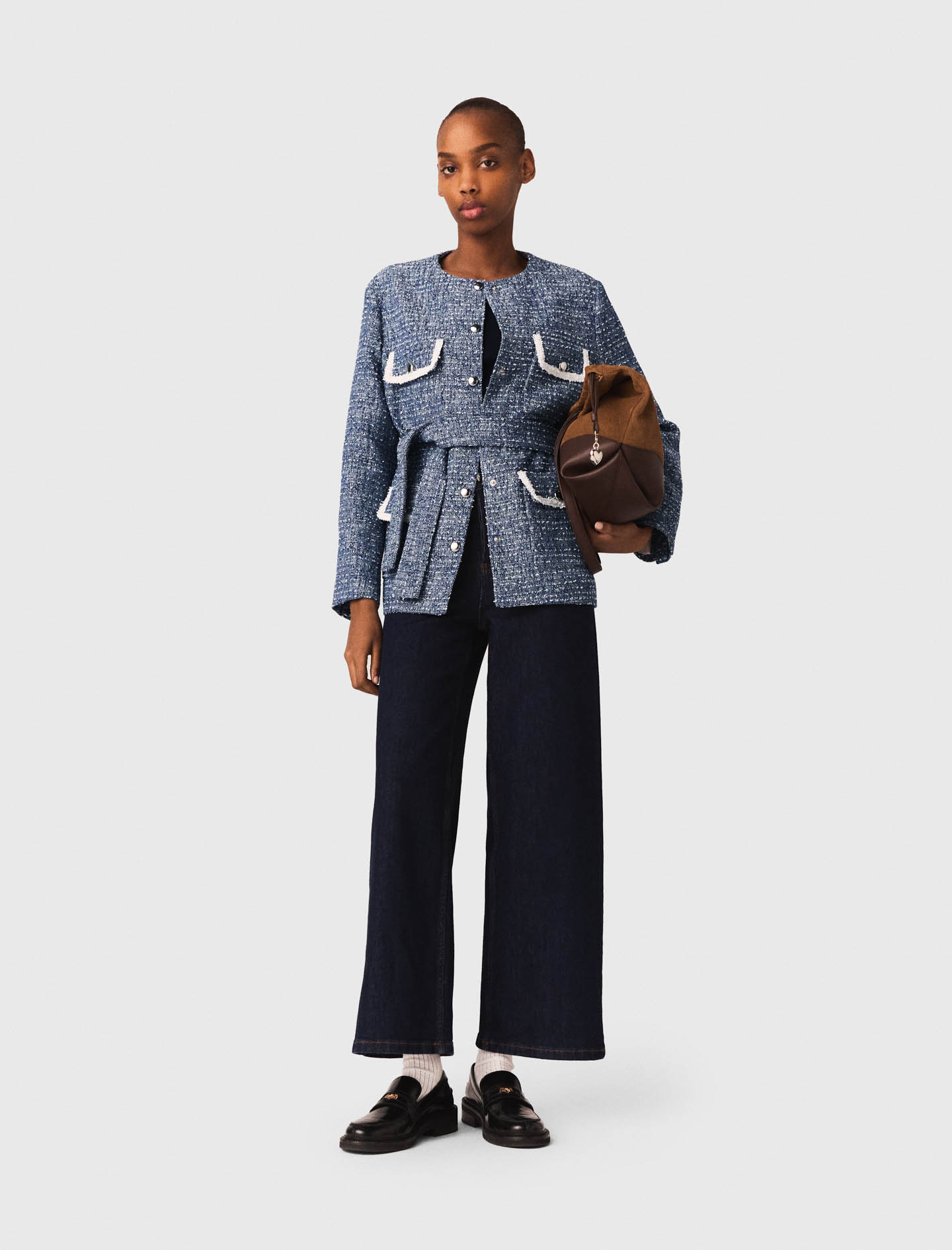 Maje Woman's cotton 4-pocket tweed jacket for Spring/Summer, in color Blue / Blue