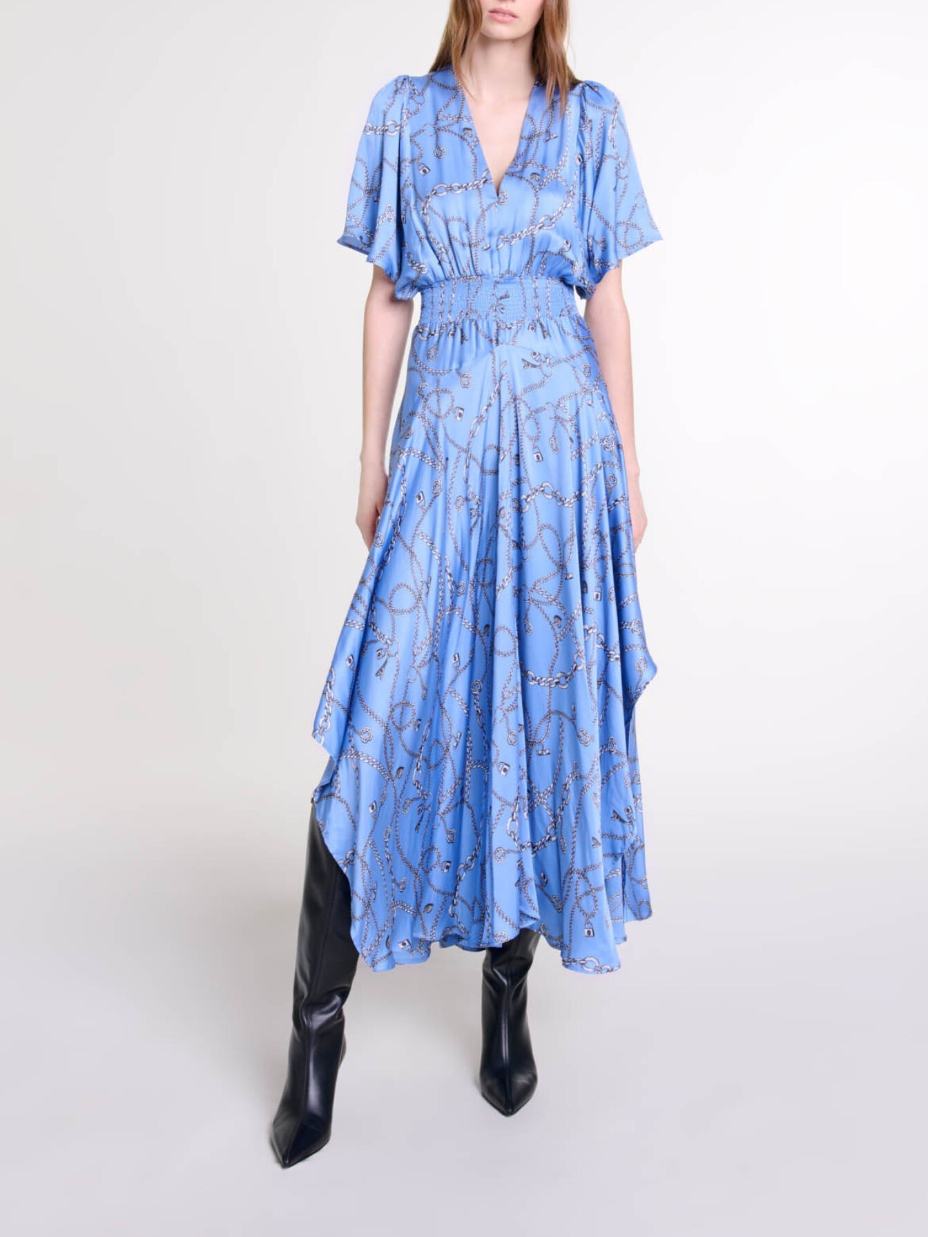 Maje Woman's viscose Patterned maxi dress for Fall/Winter, in color Blue chain print /