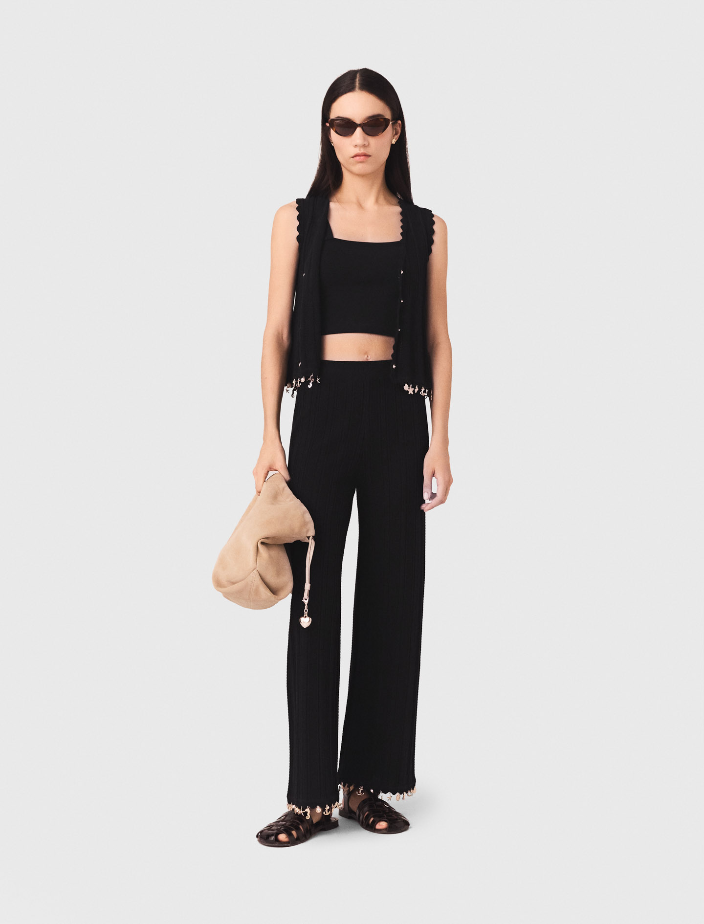 Maje Jewelled knit trousers