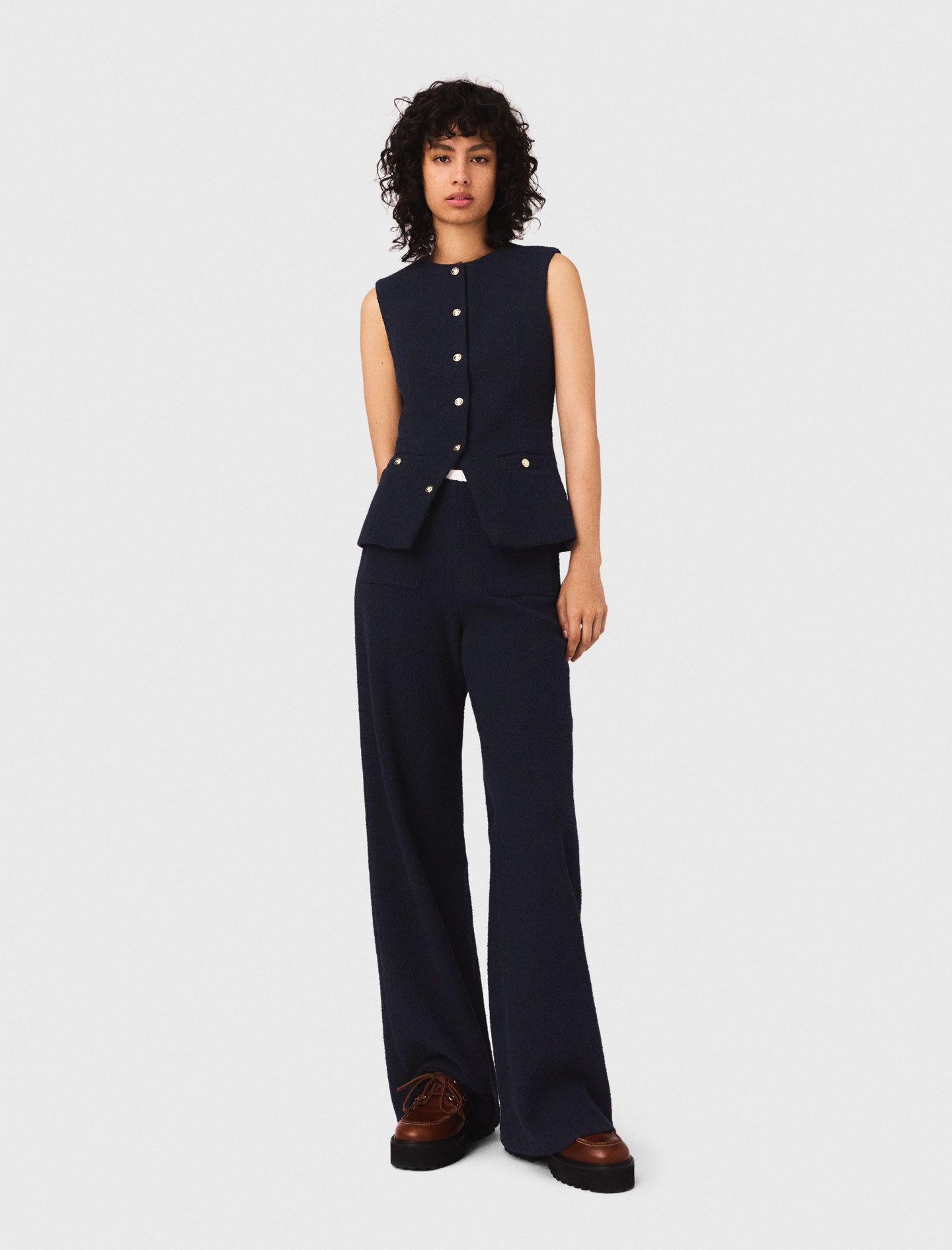 Maje Woman's cotton Straight-leg tweed trousers for Fall/Winter, in color Navy / Blue