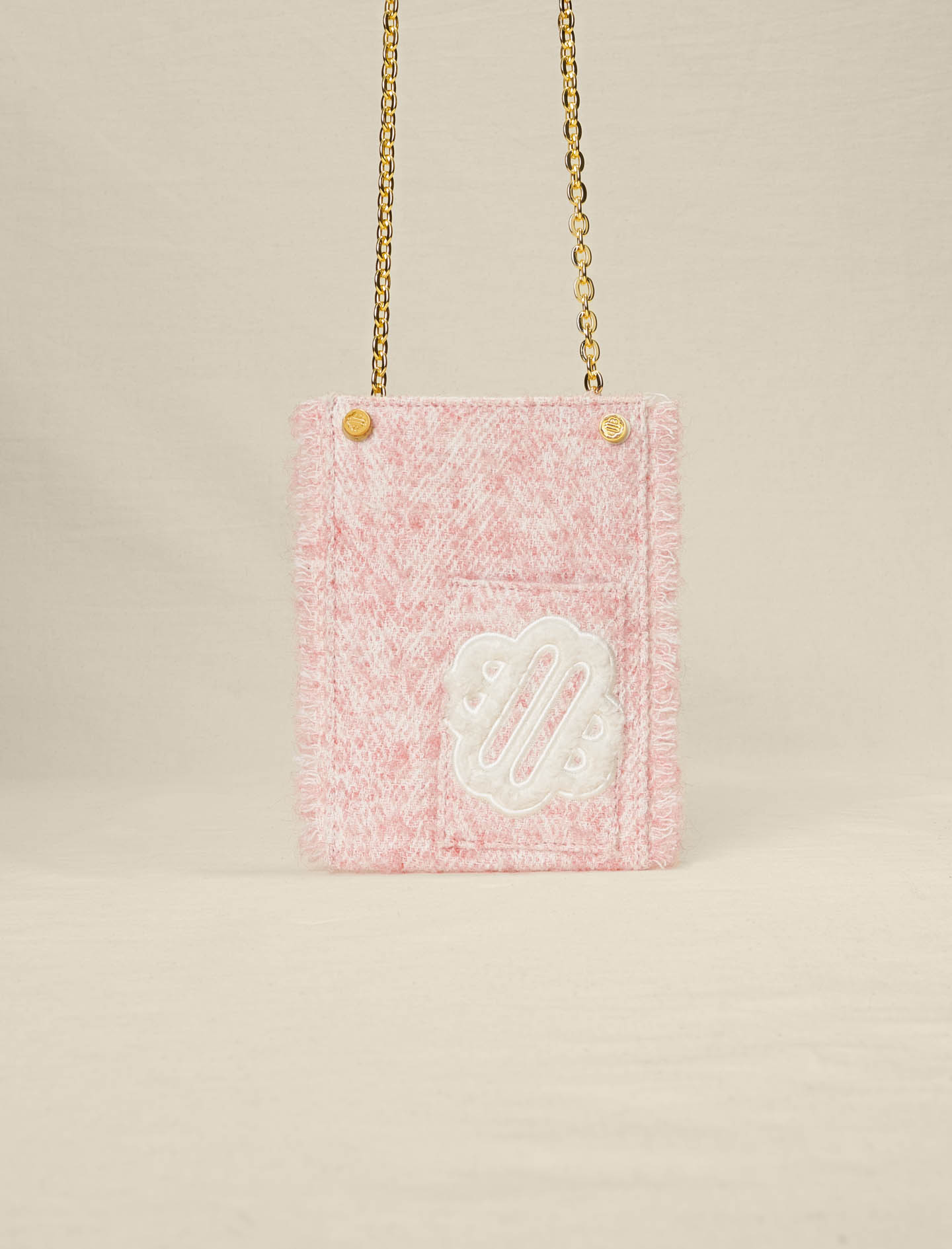 Pink tweed-effect phone bag Pink For Women | Maje