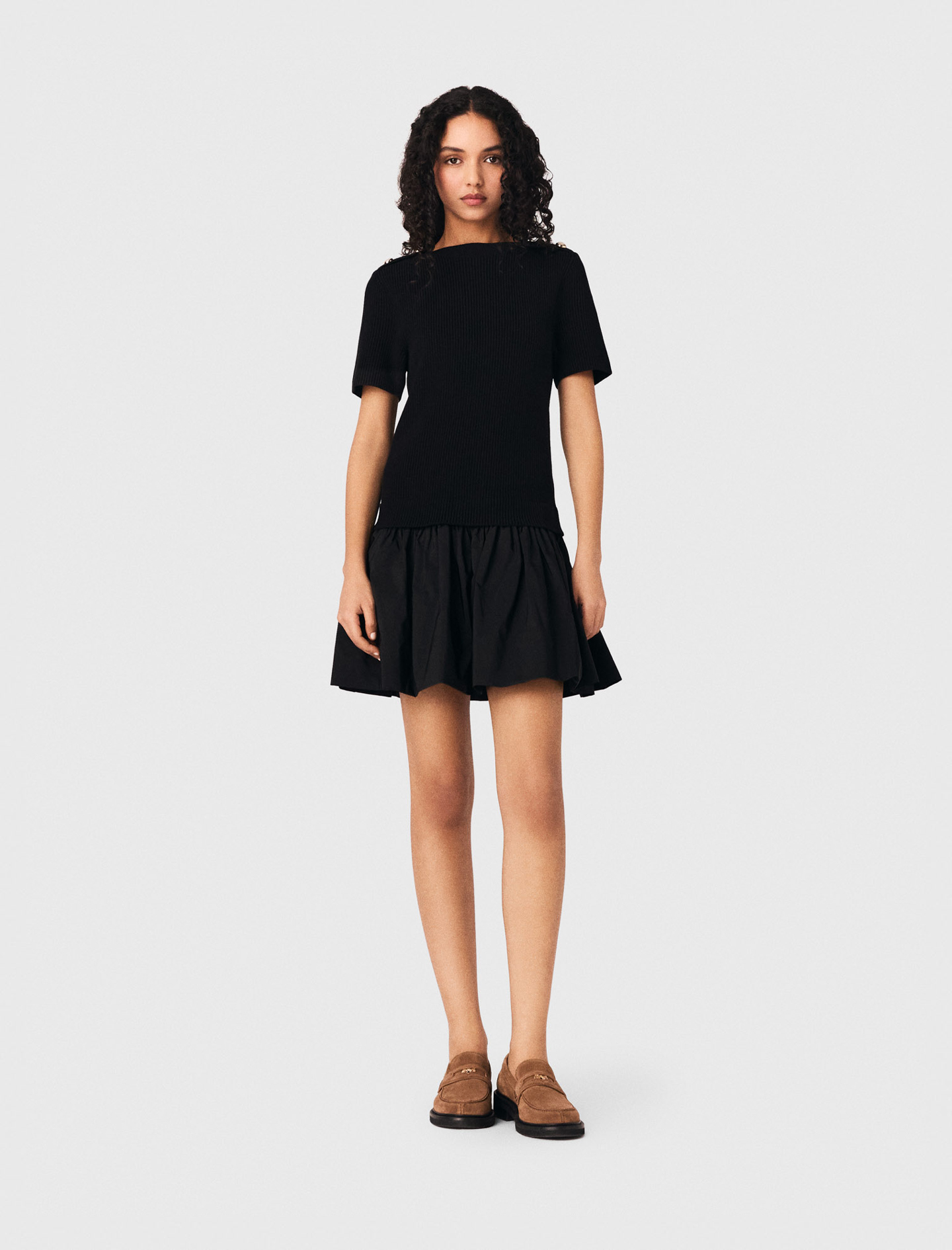 Maje Woman's cotton Short knit and taffeta dress for Spring/Summer, in color Black / Black