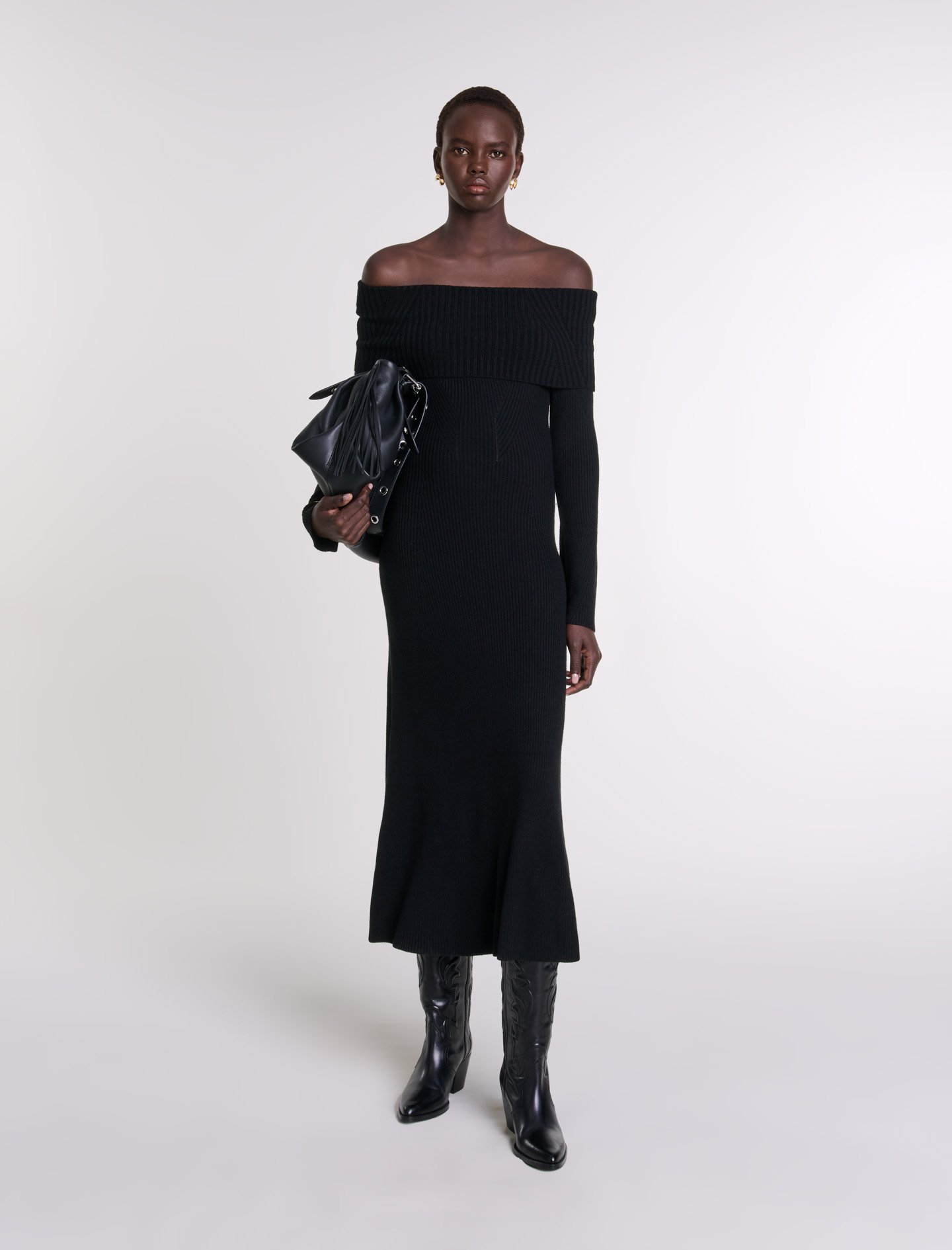 Maje Woman's acrylic Knit maxi dress for Fall/Winter, in color Black / Black