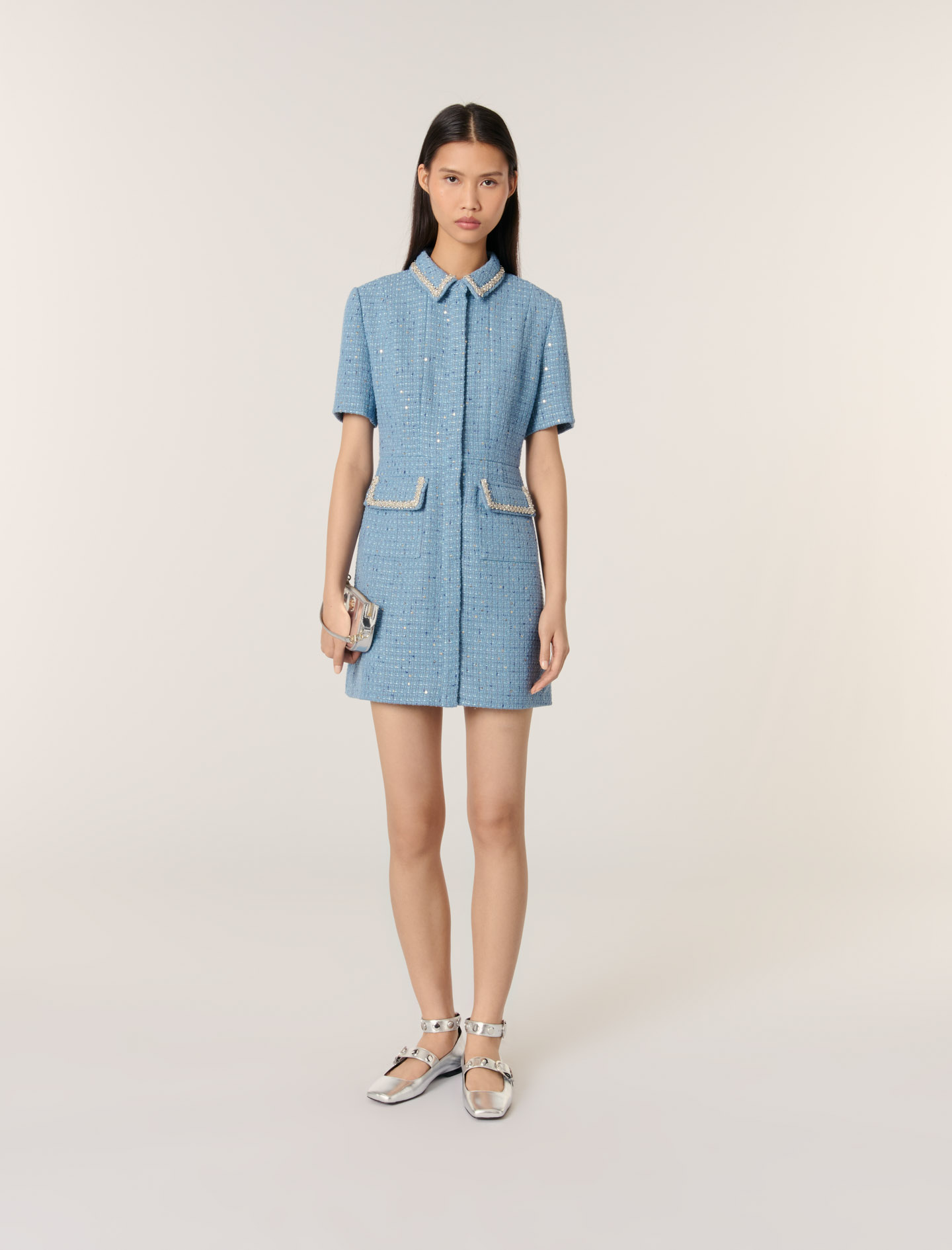 Sequin tweed mini dress Blue For Women | Maje
