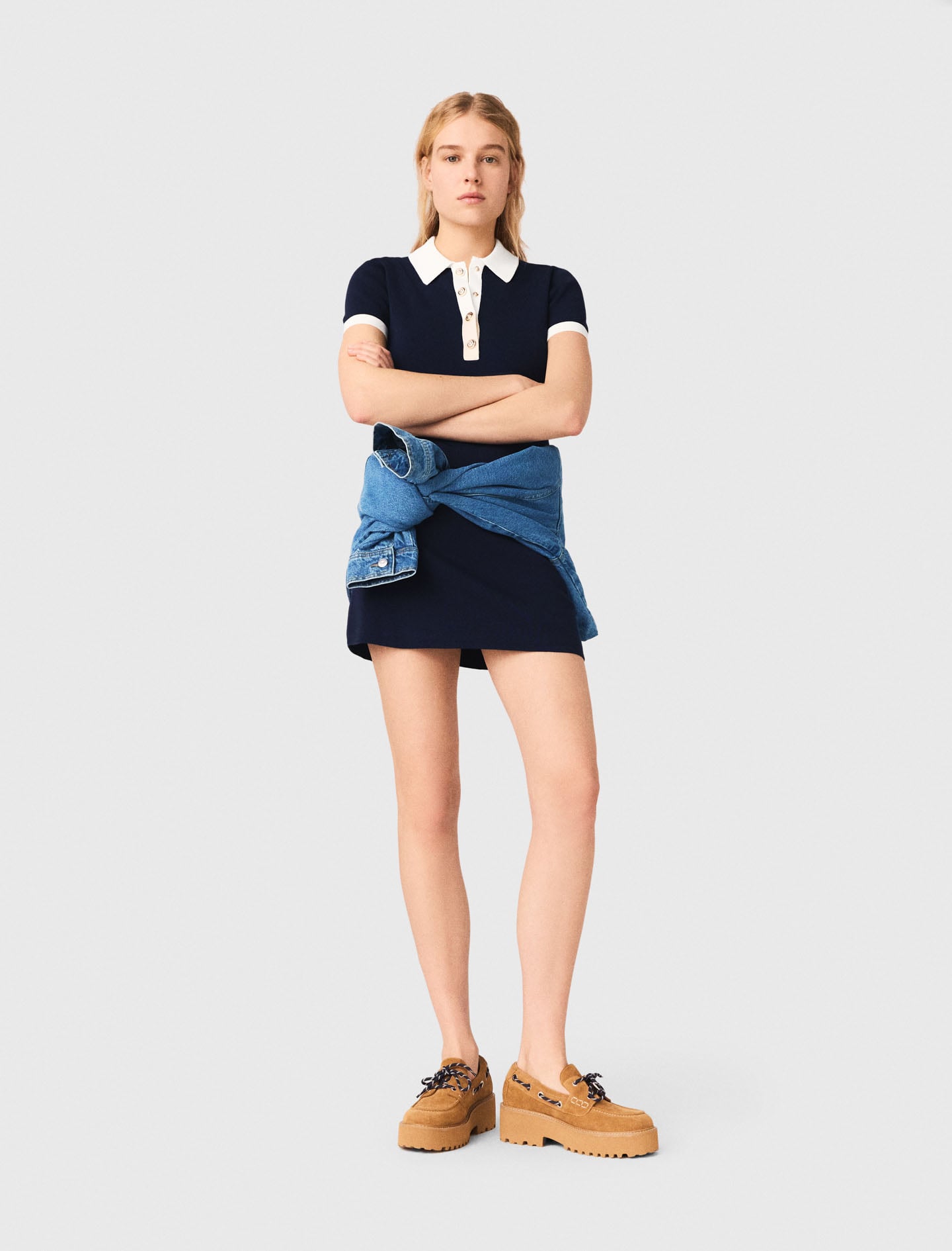 Maje Woman's cotton Contrast-trim polo dress for Spring/Summer, in color Navy / Blue