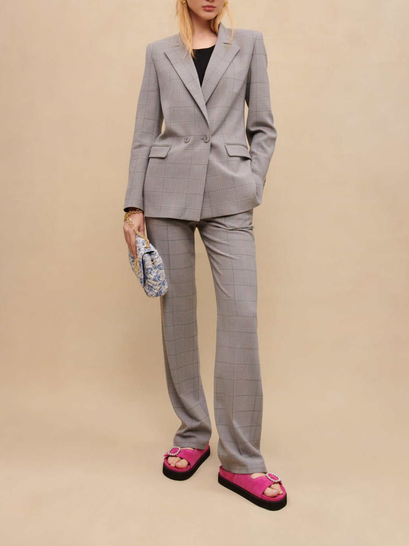 Grey checked tailored jacket Black / Gray For Women | Maje