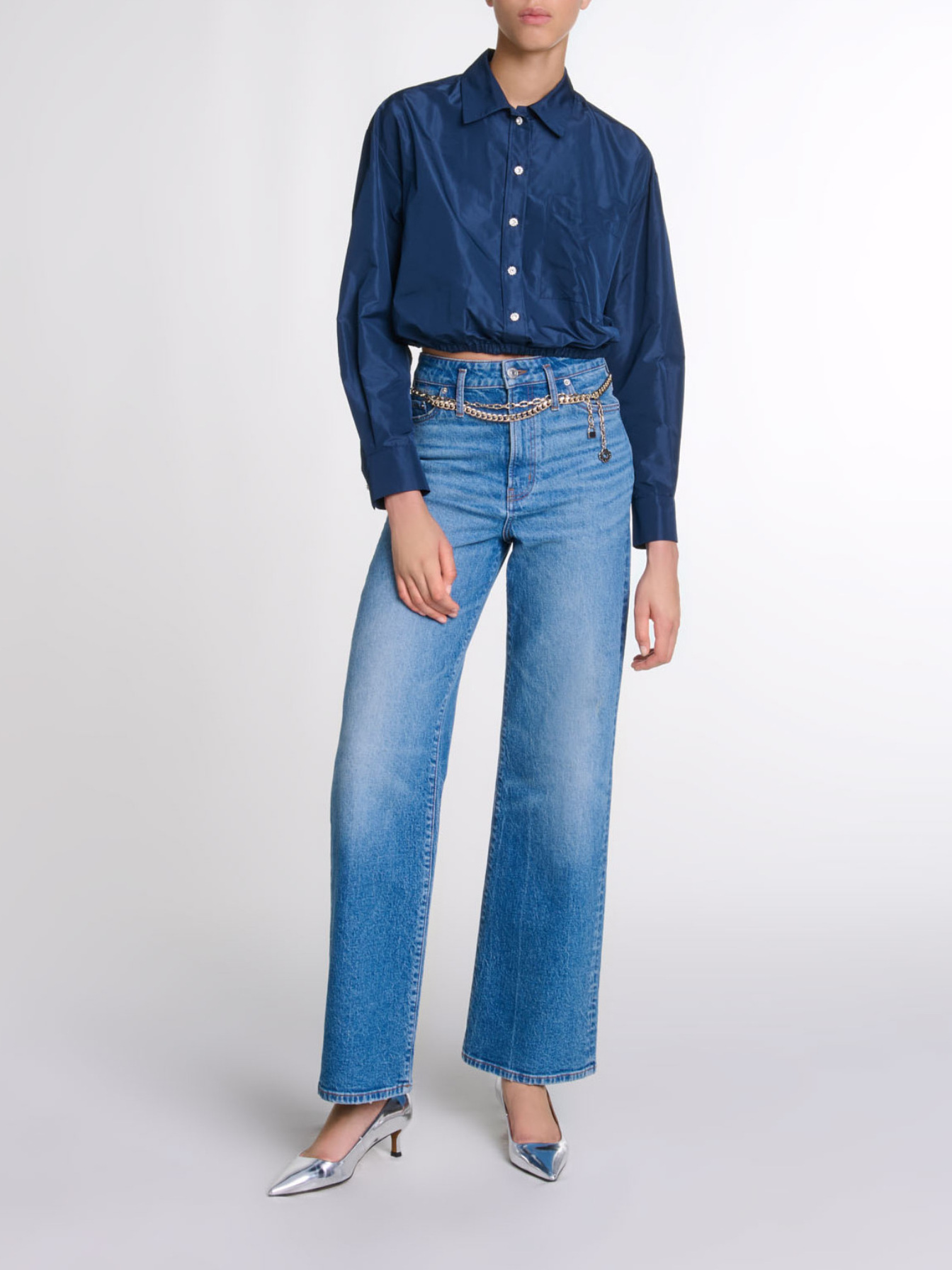 Maje Woman's polyester Cropped shirt for Fall/Winter, in color Navy / Blue